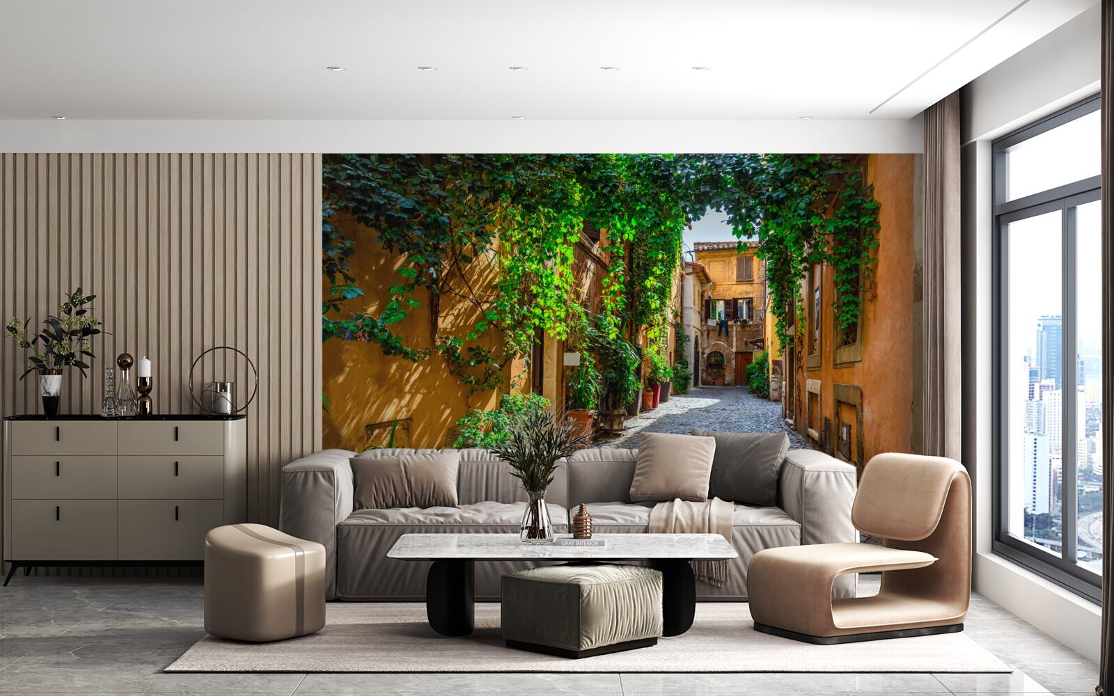 Фотошпалери Італійський дворик, оточений зеленню, наповнений затишком