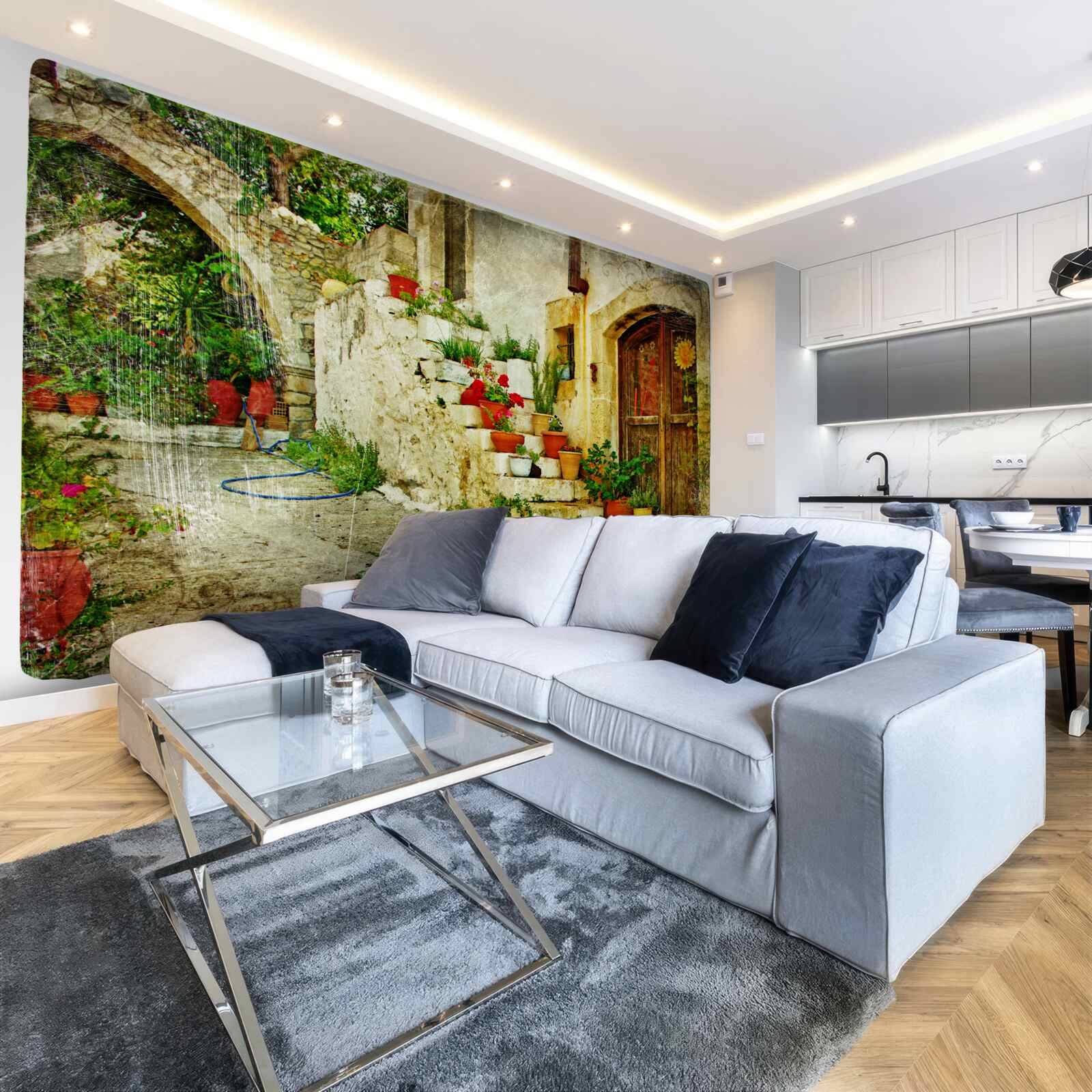 Фотошпалери вазони на кам'яних сходах