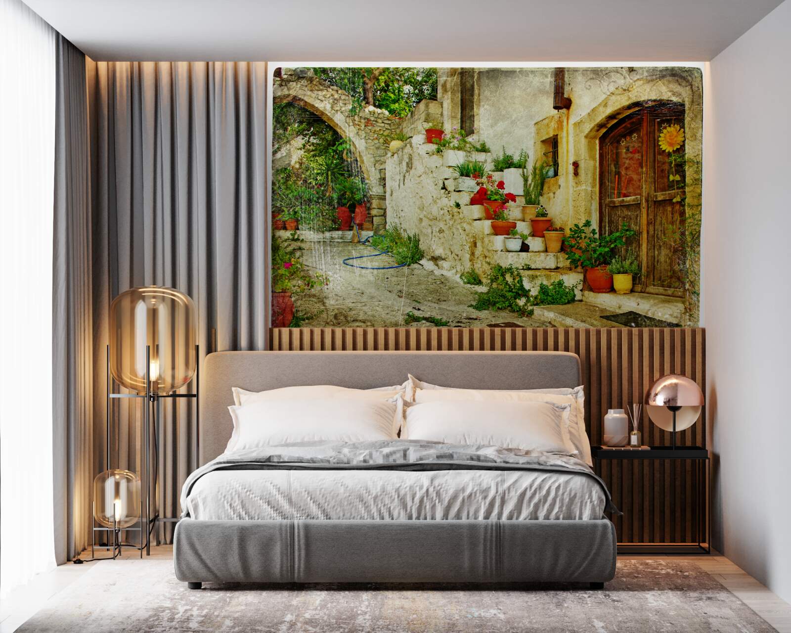 Фотошпалери вазони на кам'яних сходах