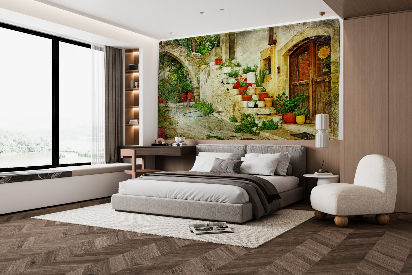 Фотошпалери вазони на кам'яних сходах