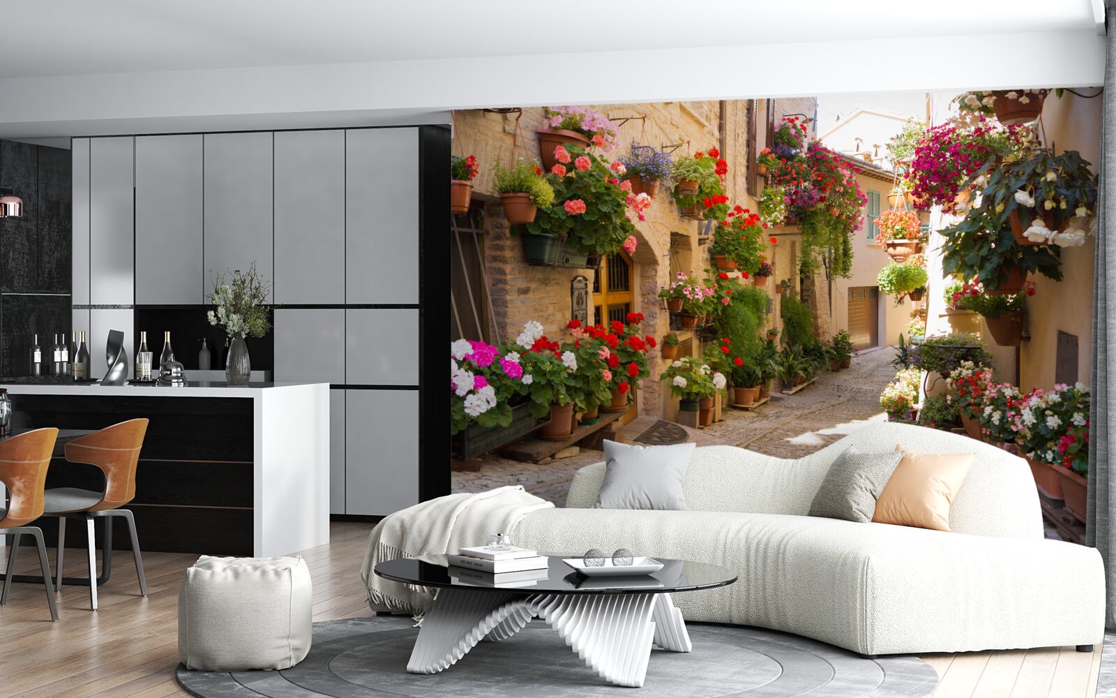 Фотошпалери живі квіти на історичній вулиці