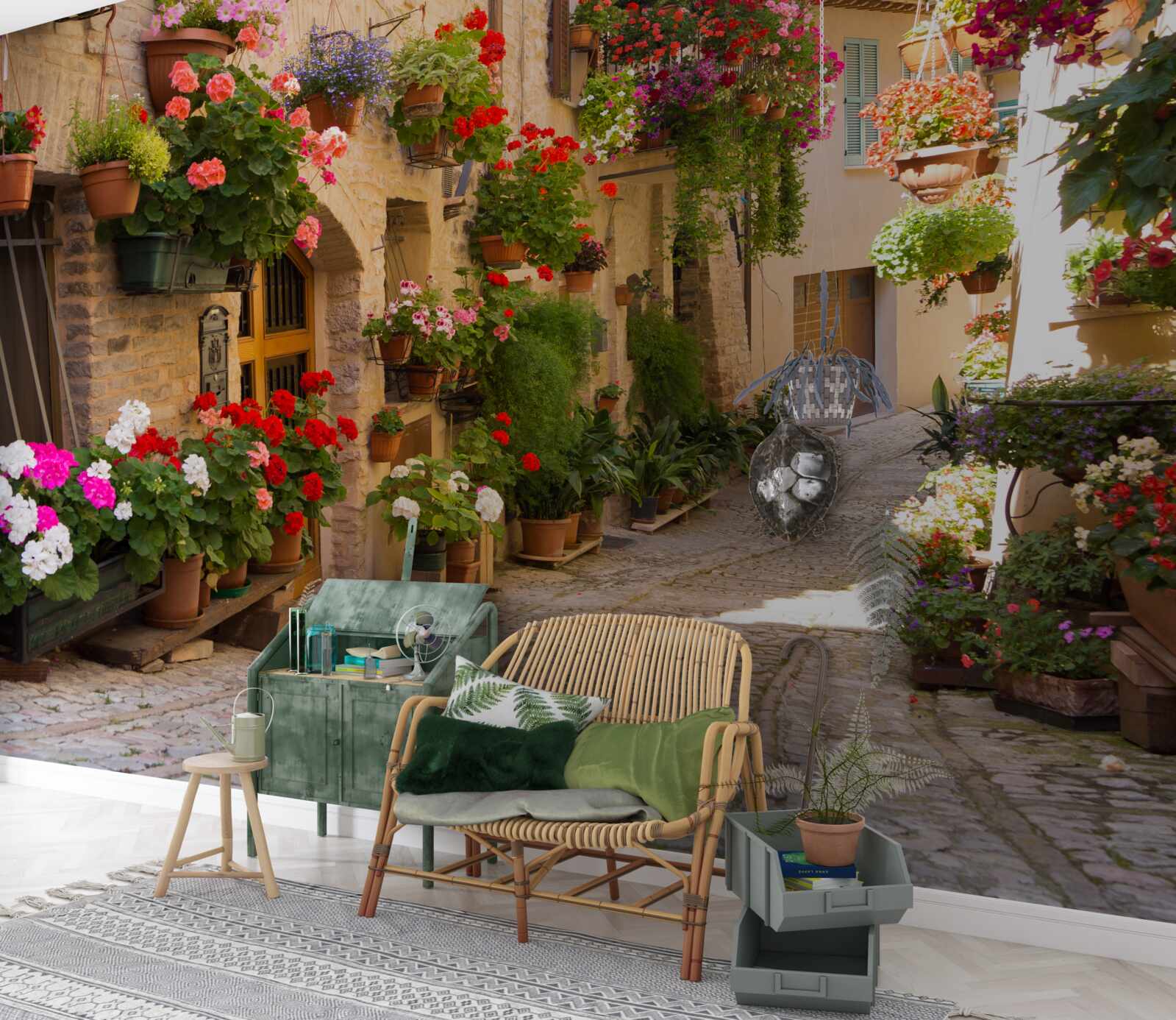 Фотошпалери живі квіти на історичній вулиці