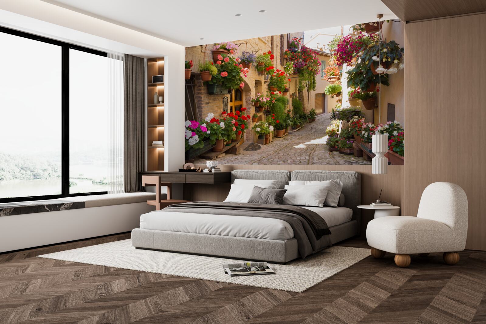 Фотошпалери живі квіти на історичній вулиці