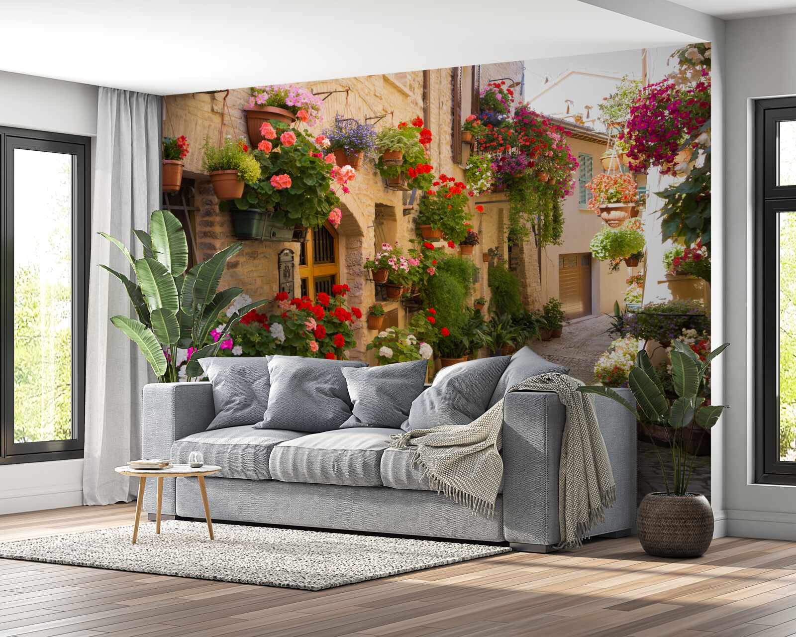 Фотошпалери живі квіти на історичній вулиці