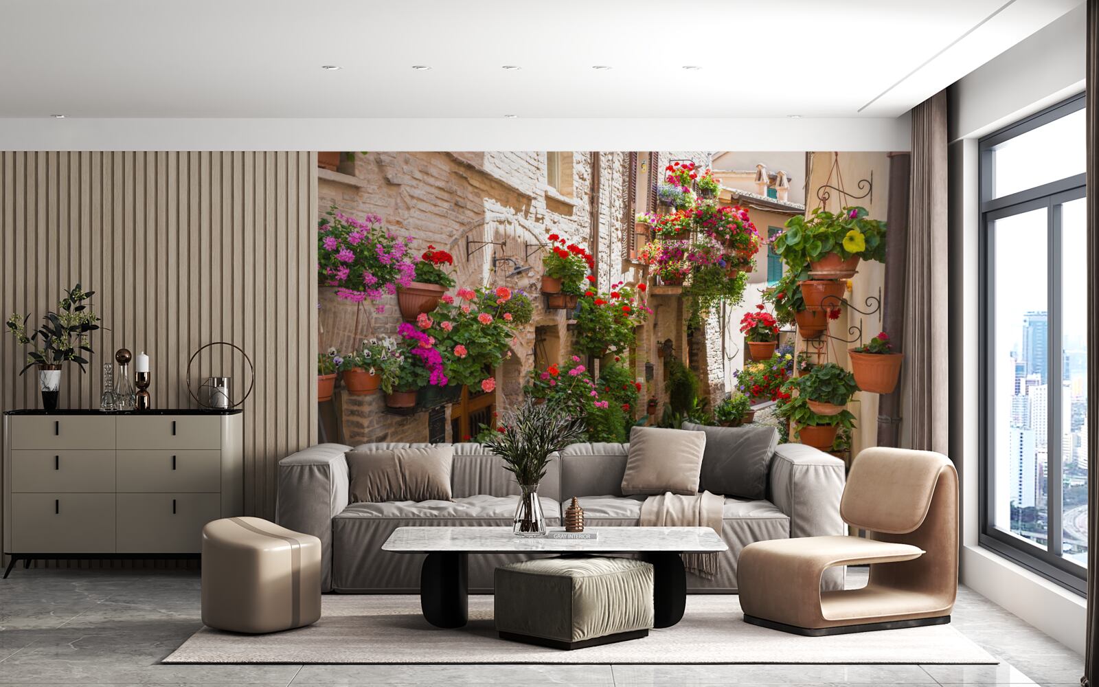 Фотошпалери вулиця, що потопає в густій зелені, огортаючи своєю старовиною