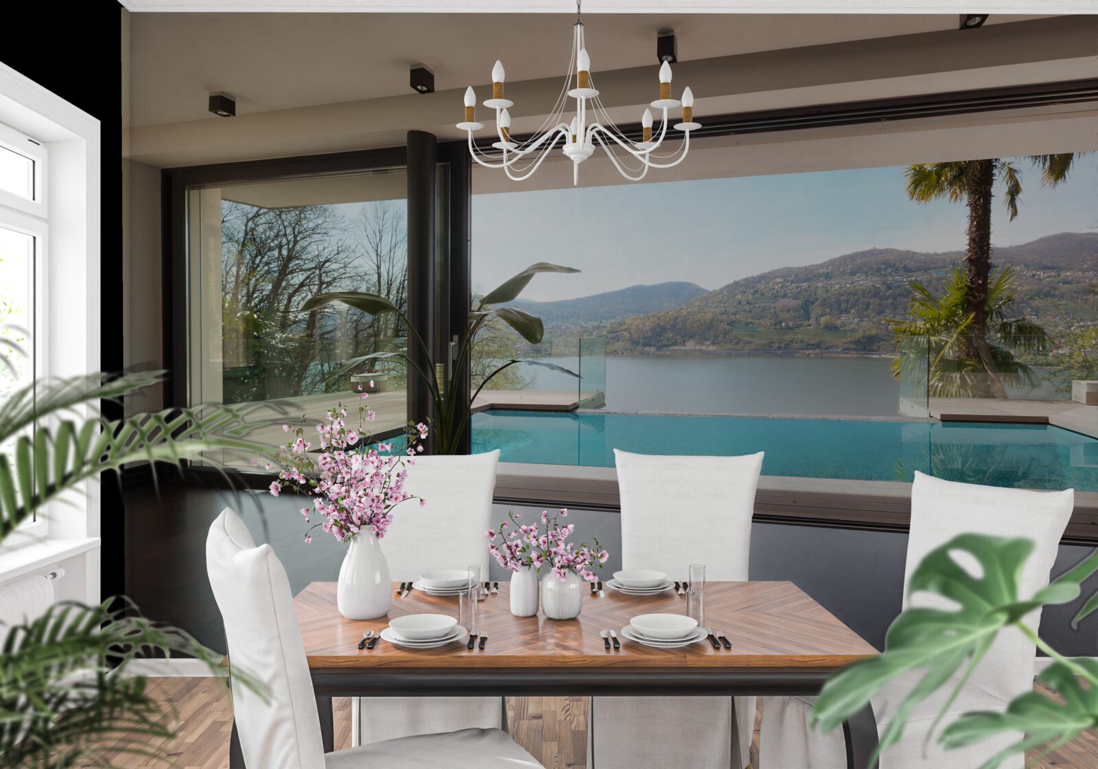 Фотошпалери ексклюзивний басейн з панорамним видом на гірський хребет