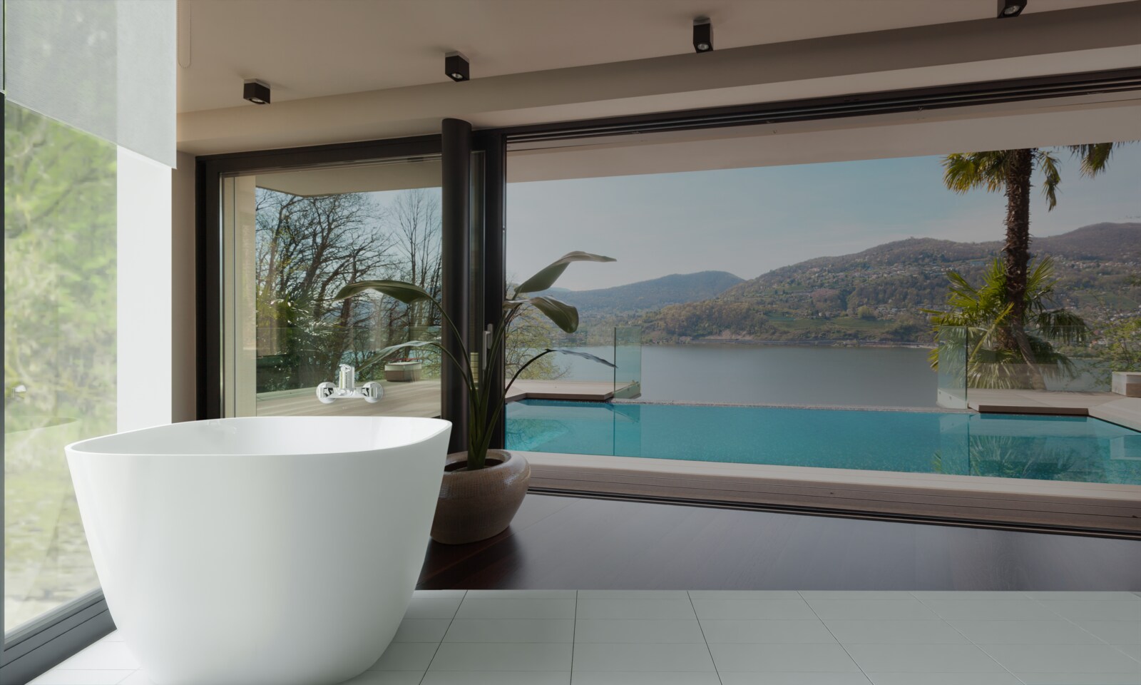 Фотошпалери ексклюзивний басейн з панорамним видом на гірський хребет