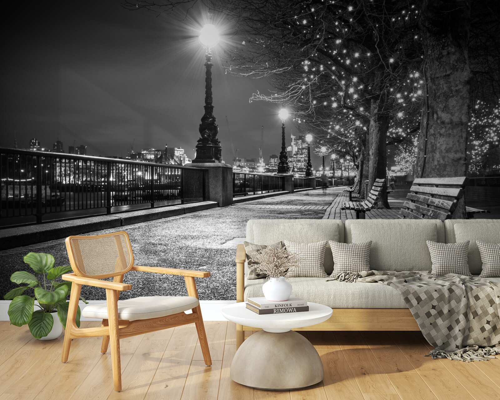 Фотошпалери чорно-біла набережна порожня