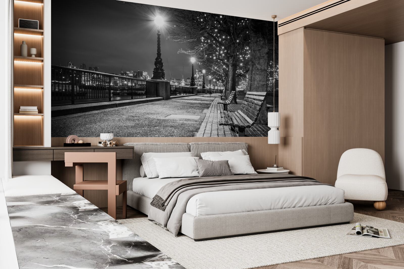 Фотошпалери чорно-біла набережна порожня