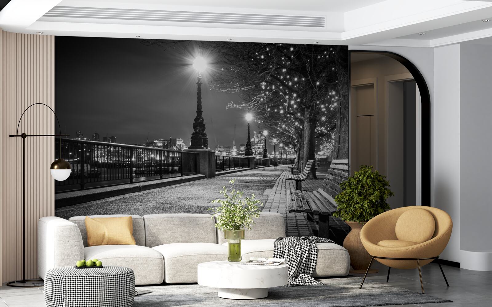 Фотошпалери чорно-біла набережна порожня