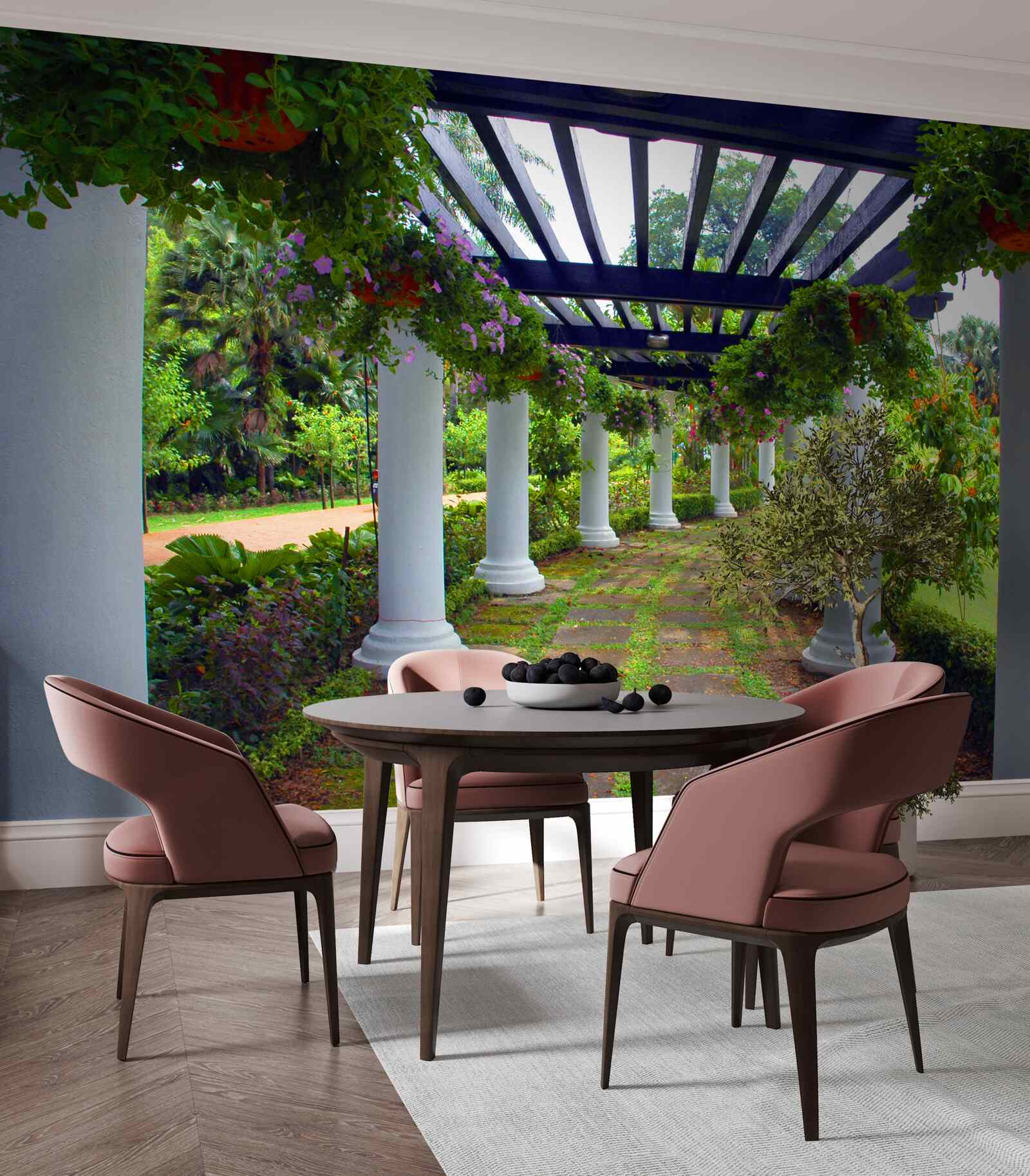 Фотошпалери білі бетонні колони в саду