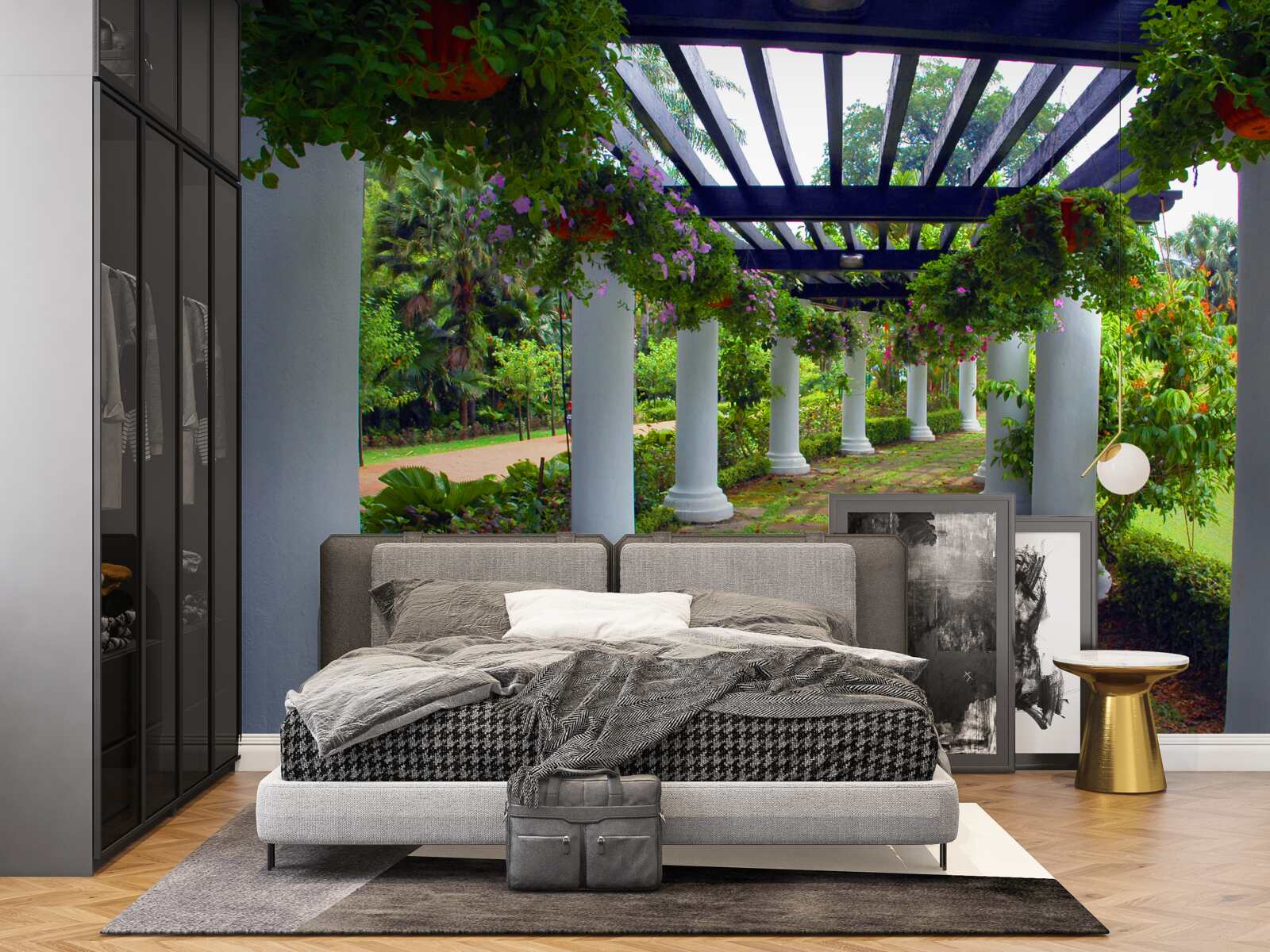 Фотошпалери білі бетонні колони в саду