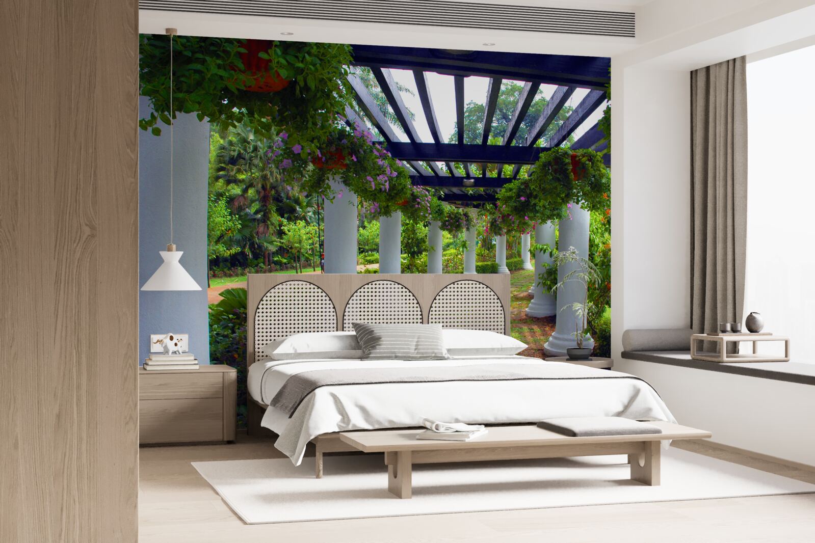 Фотошпалери білі бетонні колони в саду