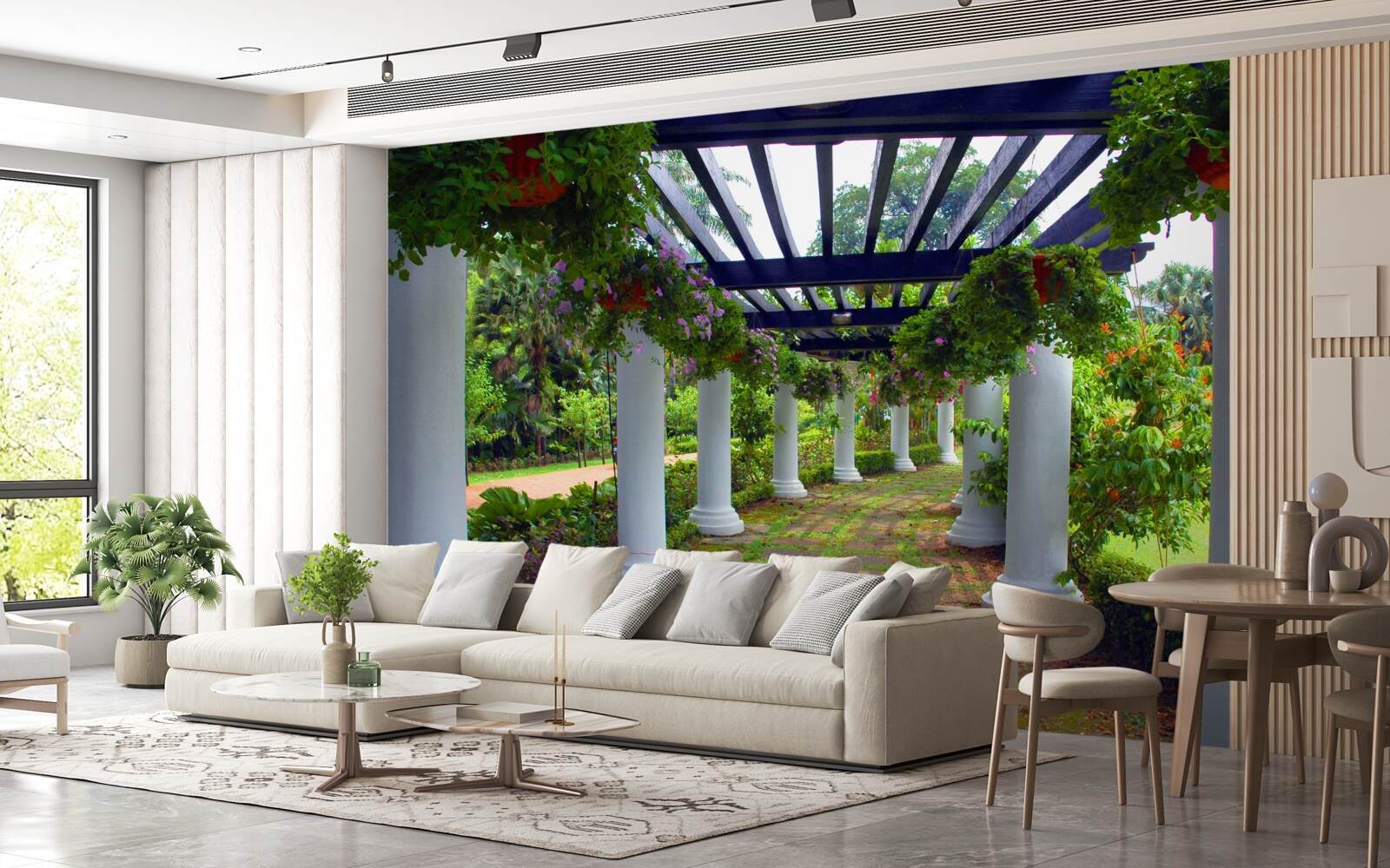 Фотошпалери білі бетонні колони в саду