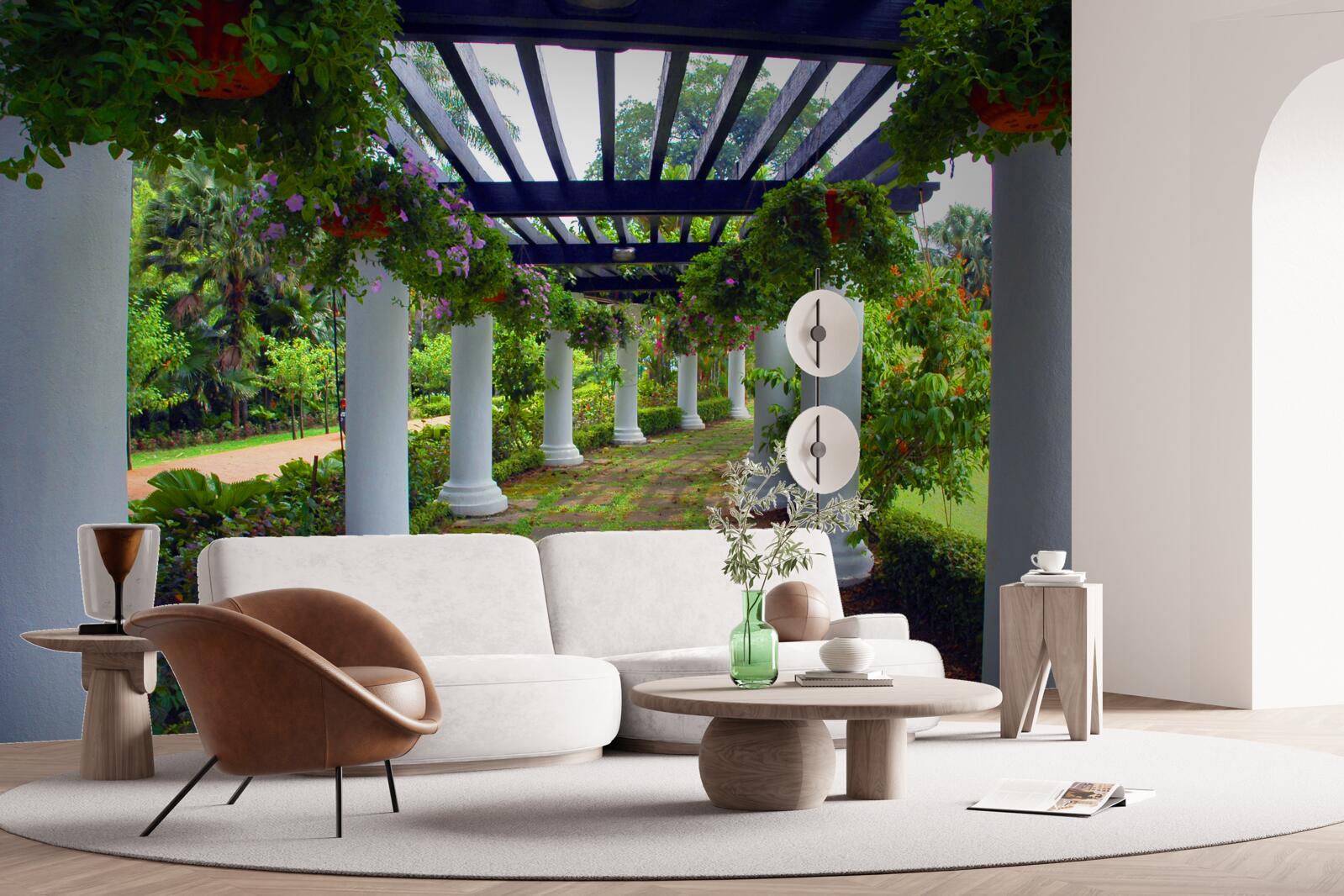 Фотошпалери білі бетонні колони в саду