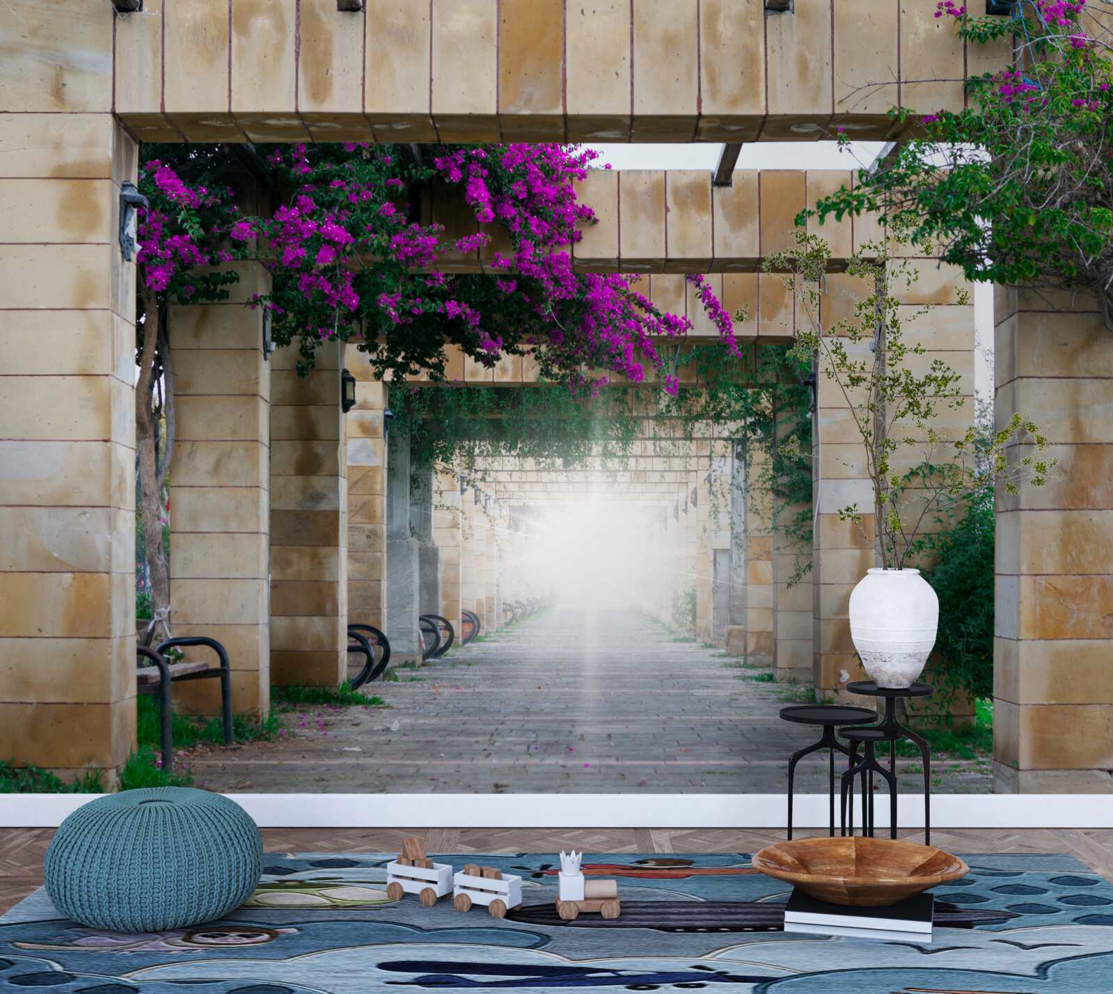 Фотошпалери прямокутна арка з каменю, прикрашена квітами