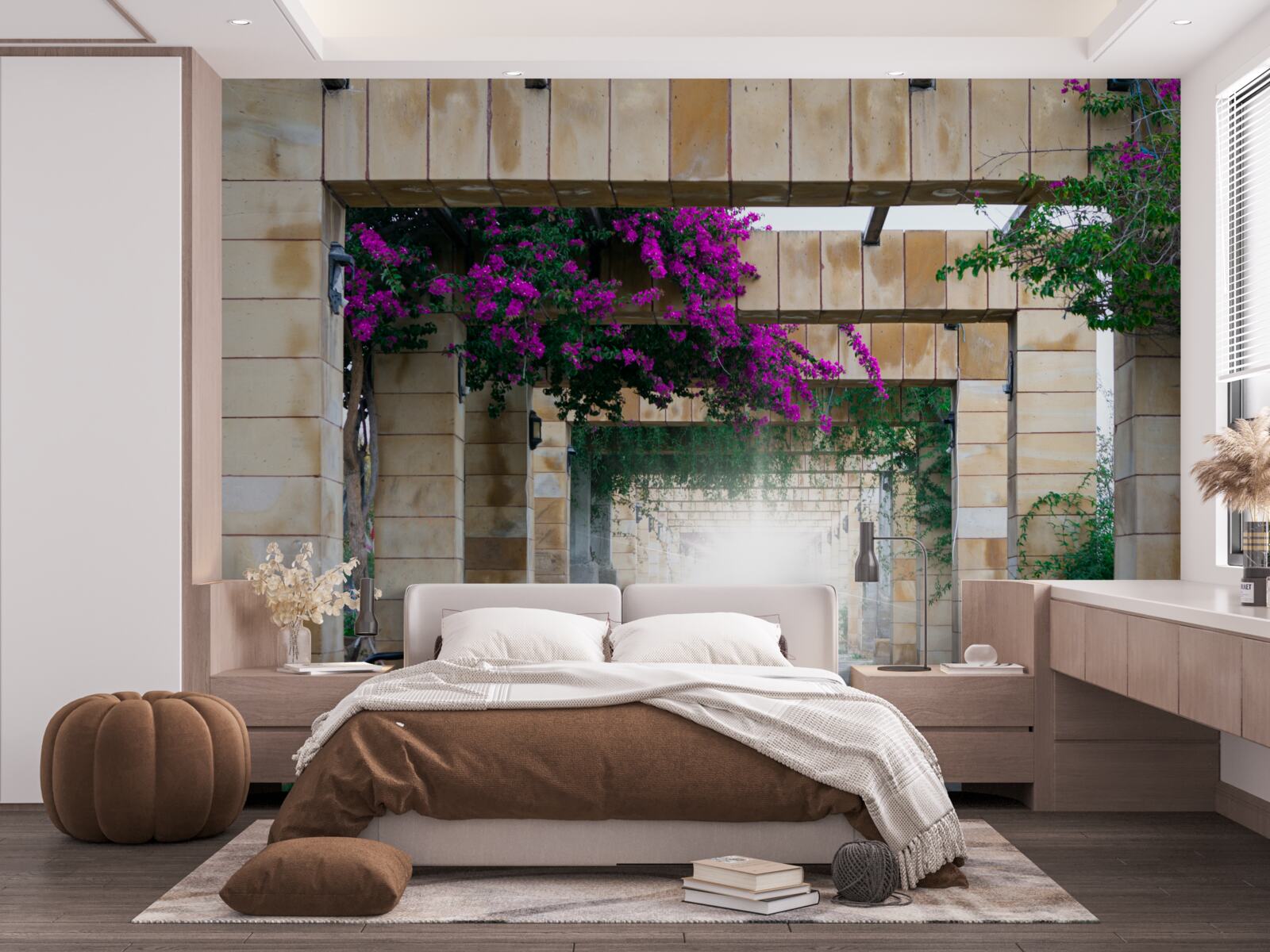 Фотошпалери прямокутна арка з каменю, прикрашена квітами