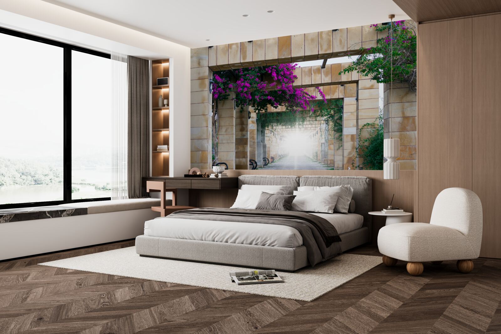 Фотошпалери прямокутна арка з каменю, прикрашена квітами