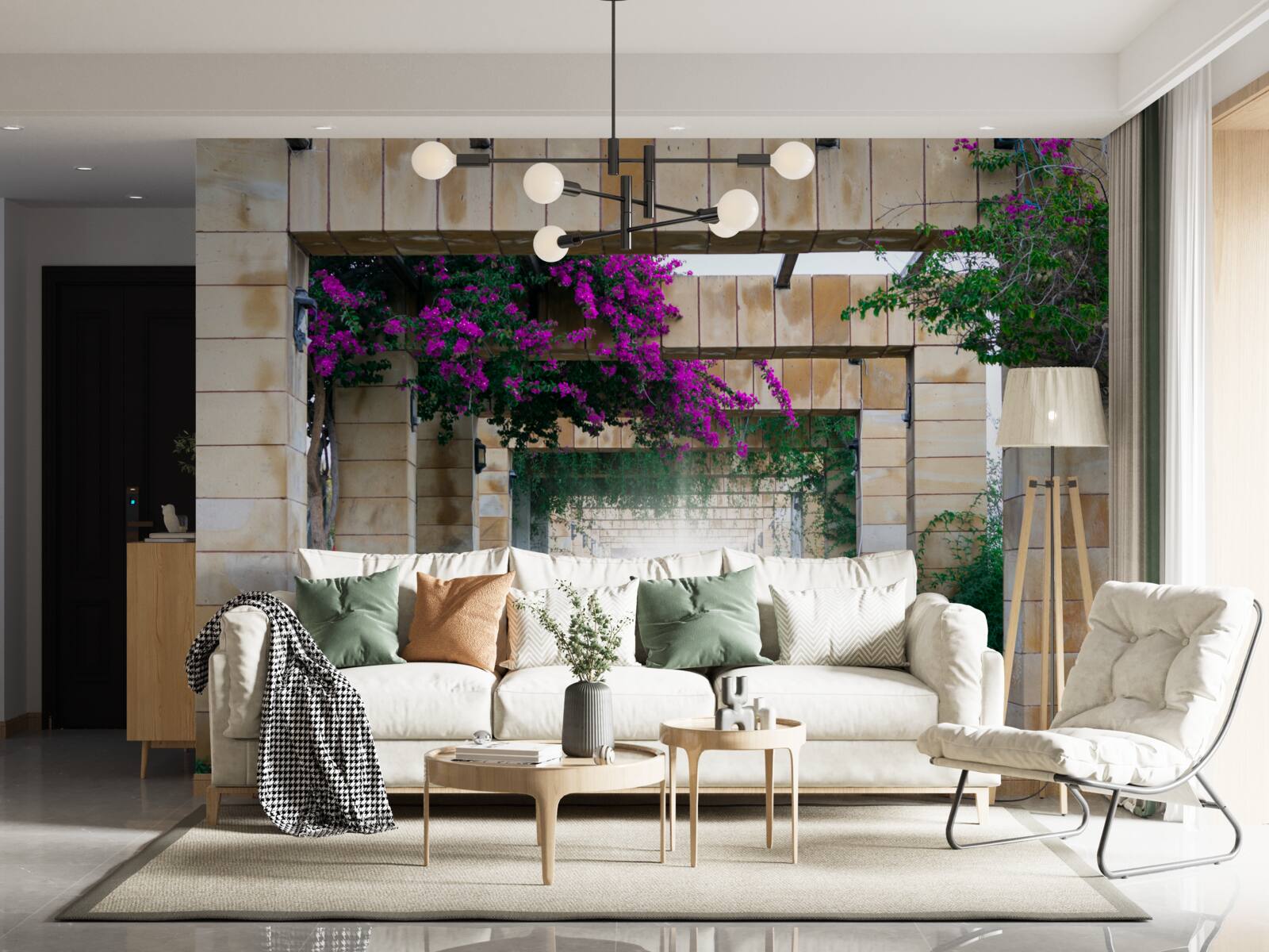 Фотошпалери прямокутна арка з каменю, прикрашена квітами