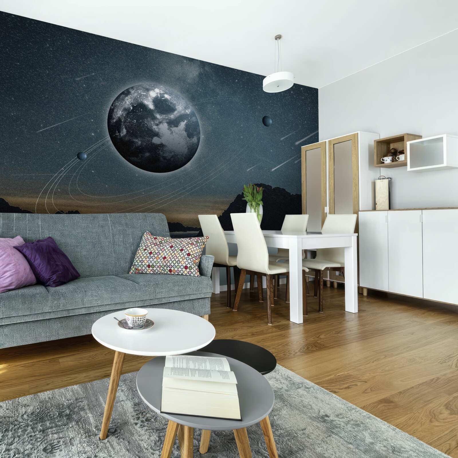 Фотошпалери метеоритний дощ і супутник Землі