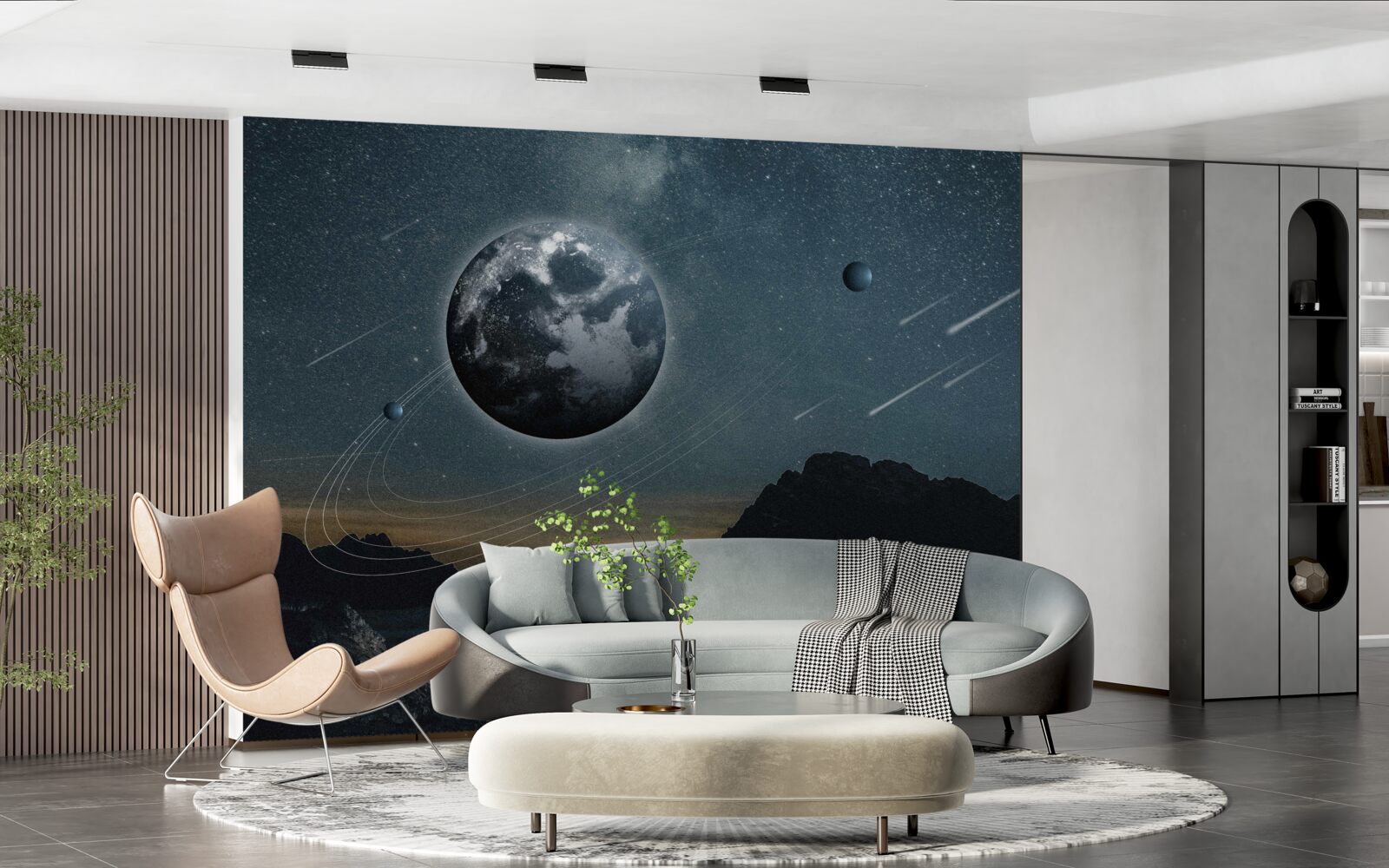 Фотошпалери метеоритний дощ і супутник Землі