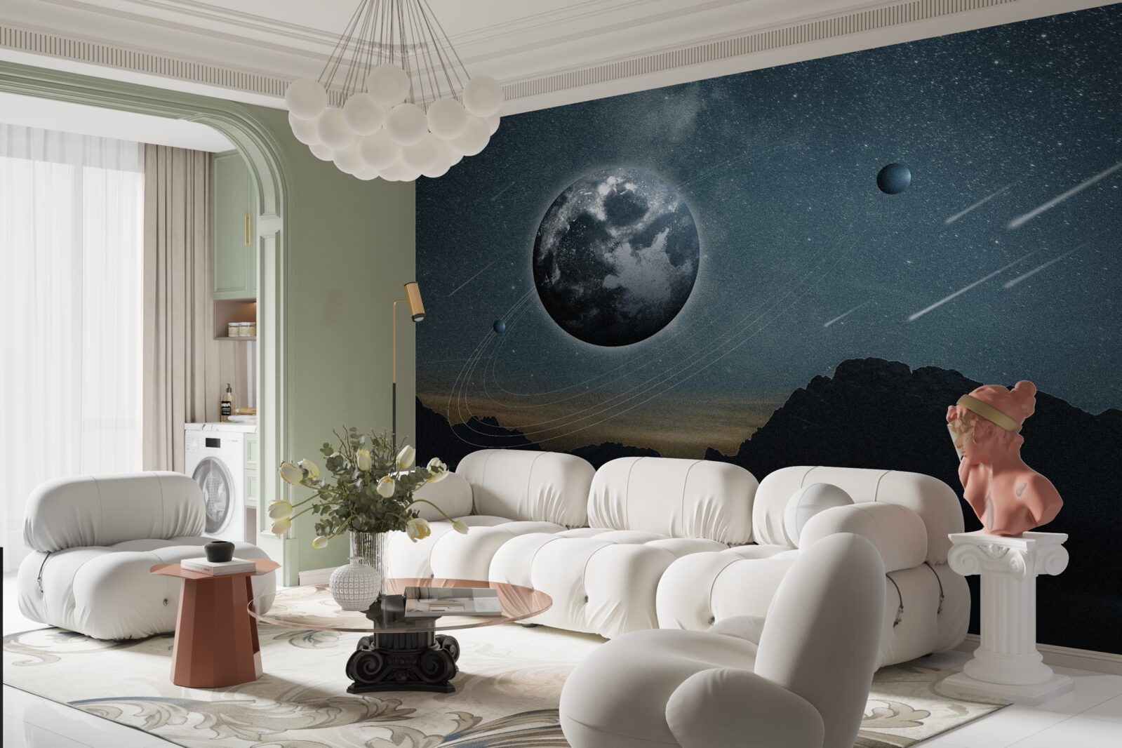 Фотошпалери метеоритний дощ і супутник Землі