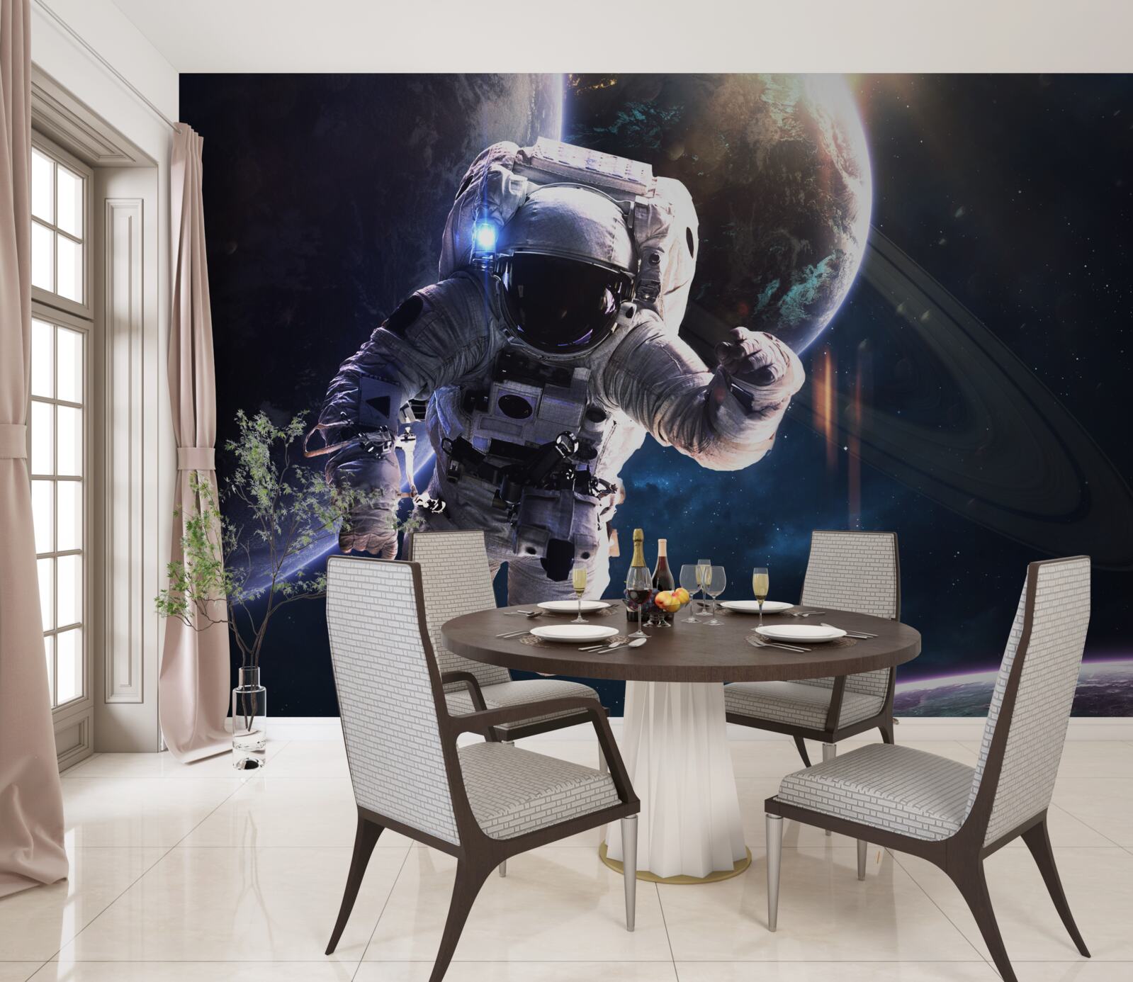 Фотошпалери астронавт позує перед Юпітером