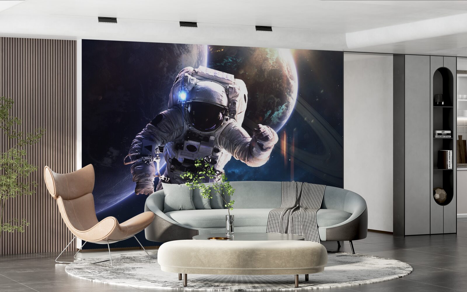 Фотошпалери астронавт позує перед Юпітером