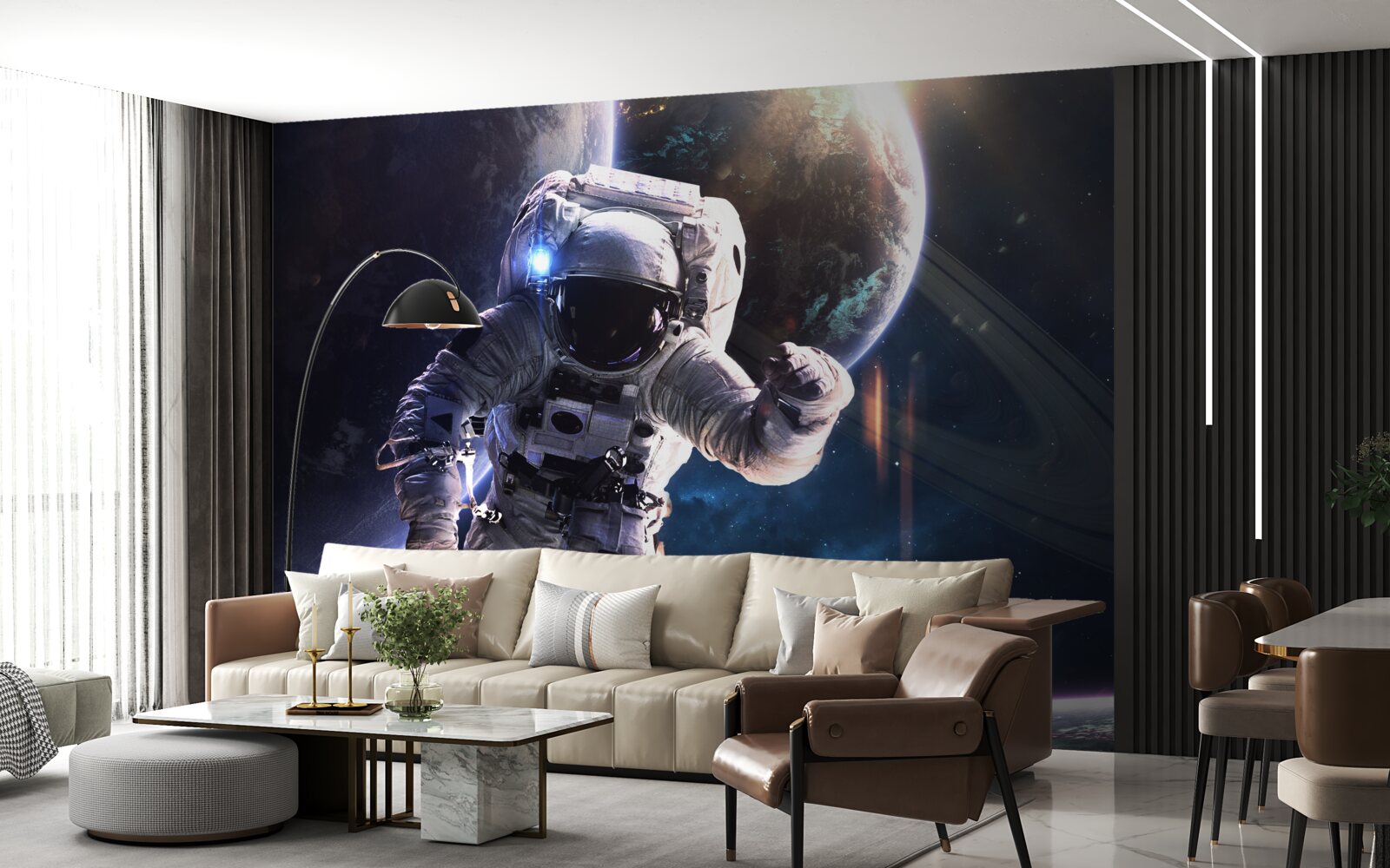 Фотошпалери астронавт позує перед Юпітером