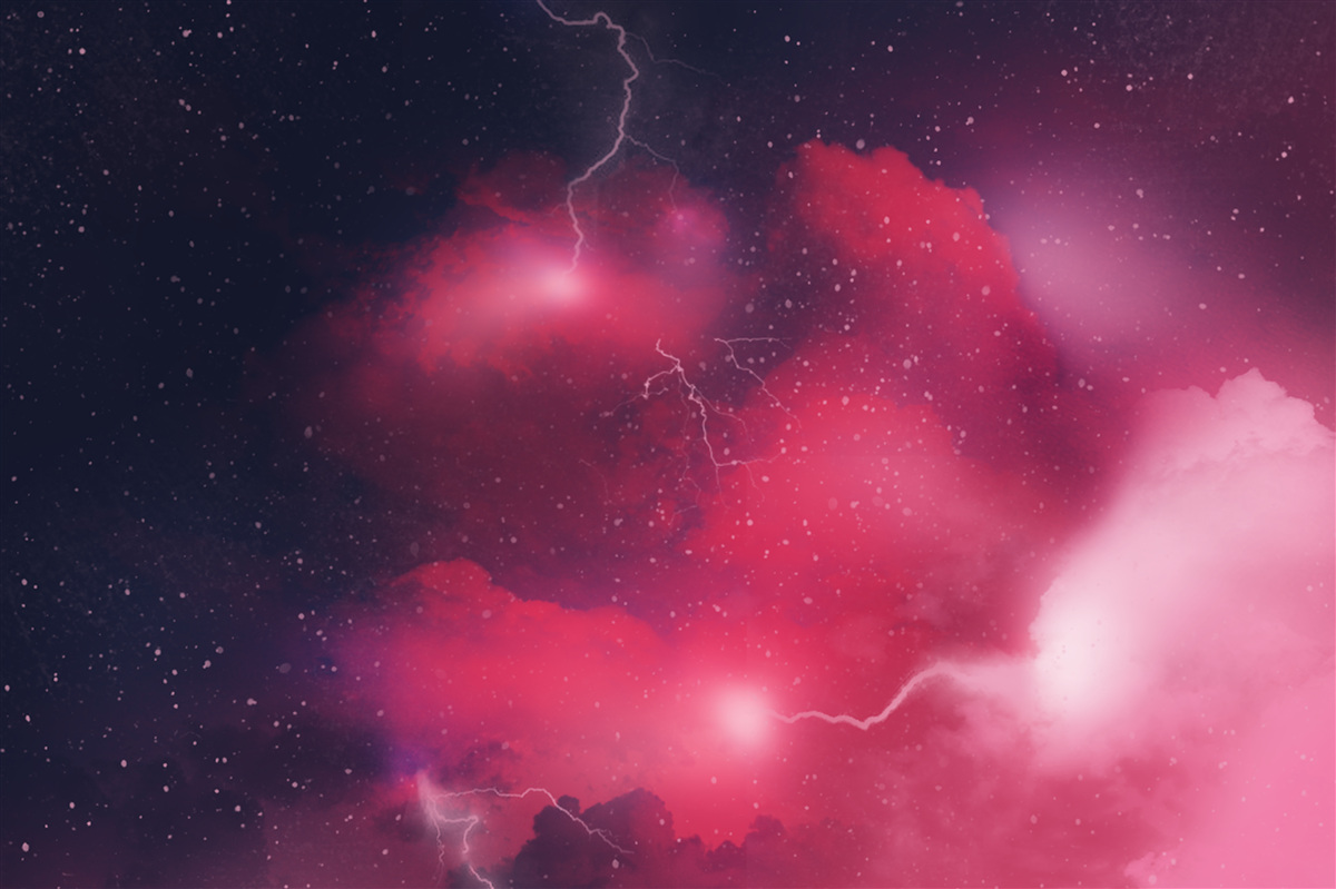 Фотошпалери спалахи грому в багряному просторі