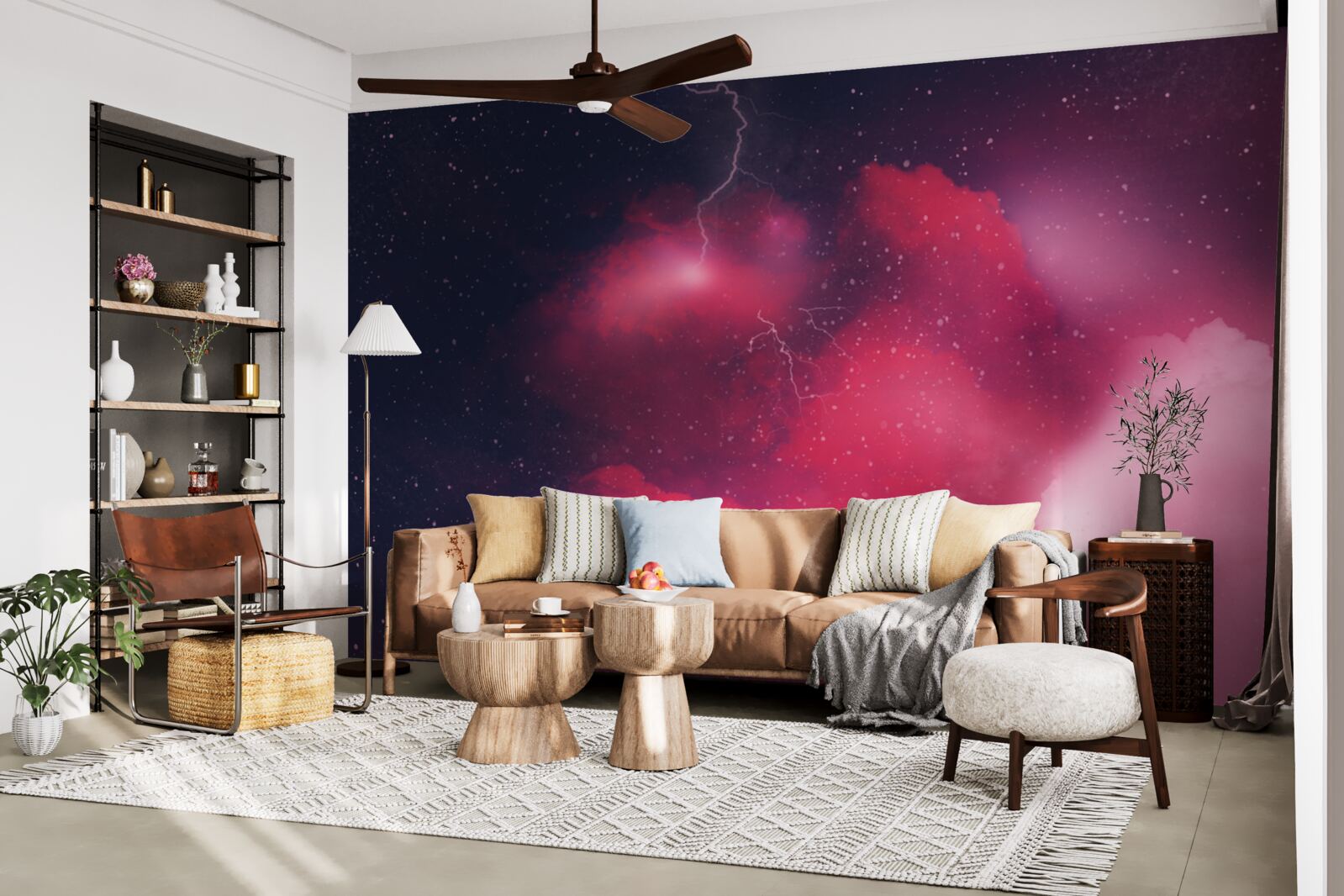 Фотошпалери спалахи грому в багряному просторі