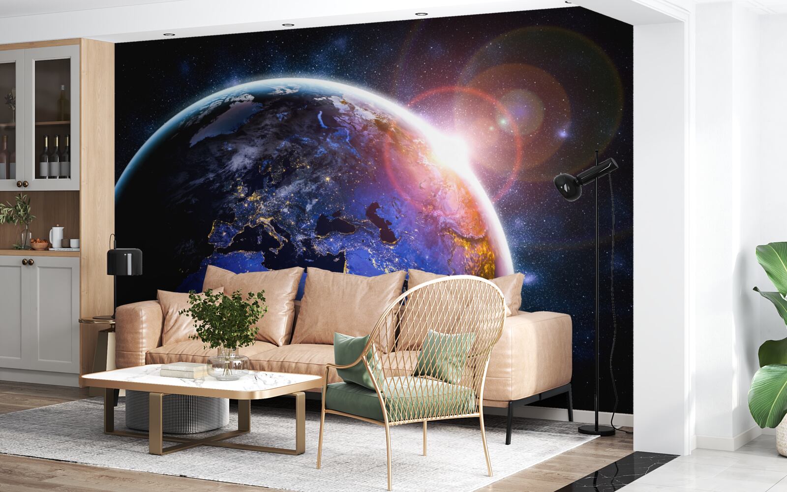 Фотошпалери сонце заходить у своєму яскравому світлі над планетою