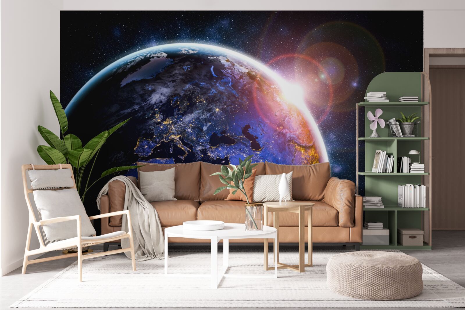 Фотошпалери сонце заходить у своєму яскравому світлі над планетою