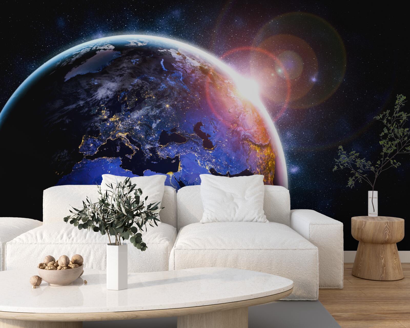 Фотошпалери сонце заходить у своєму яскравому світлі над планетою