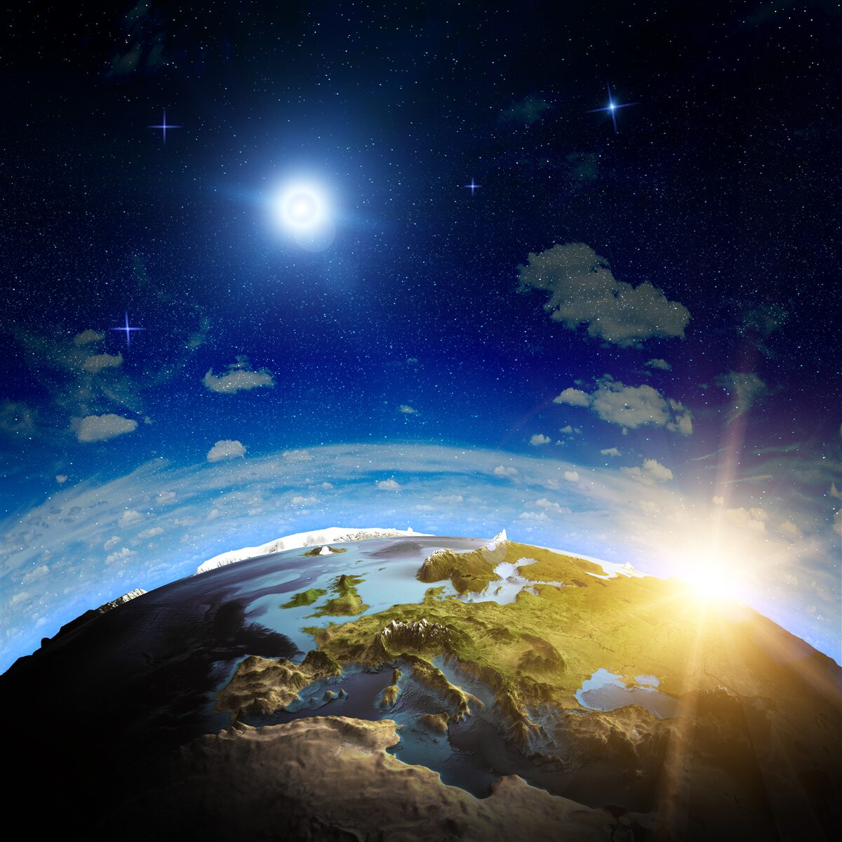 Фотошпалери сонце сходить над планетою