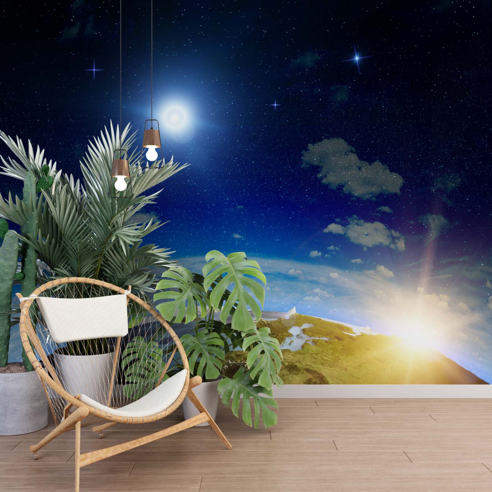 Фотошпалери сонце сходить над планетою