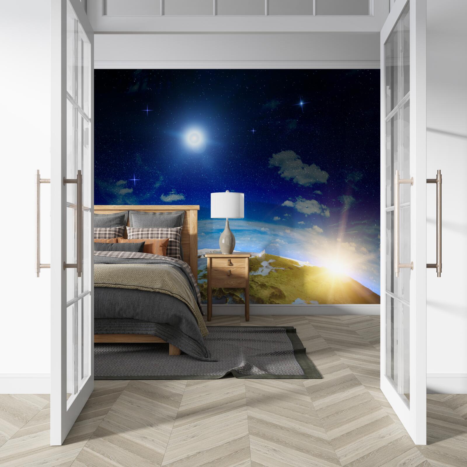 Фотошпалери сонце сходить над планетою