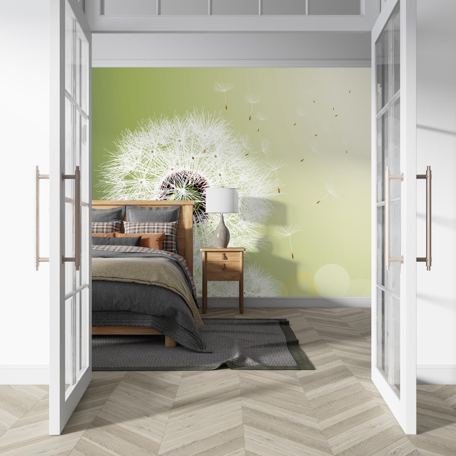 Фотошпалери біла кульбаба, що літає в повітрі