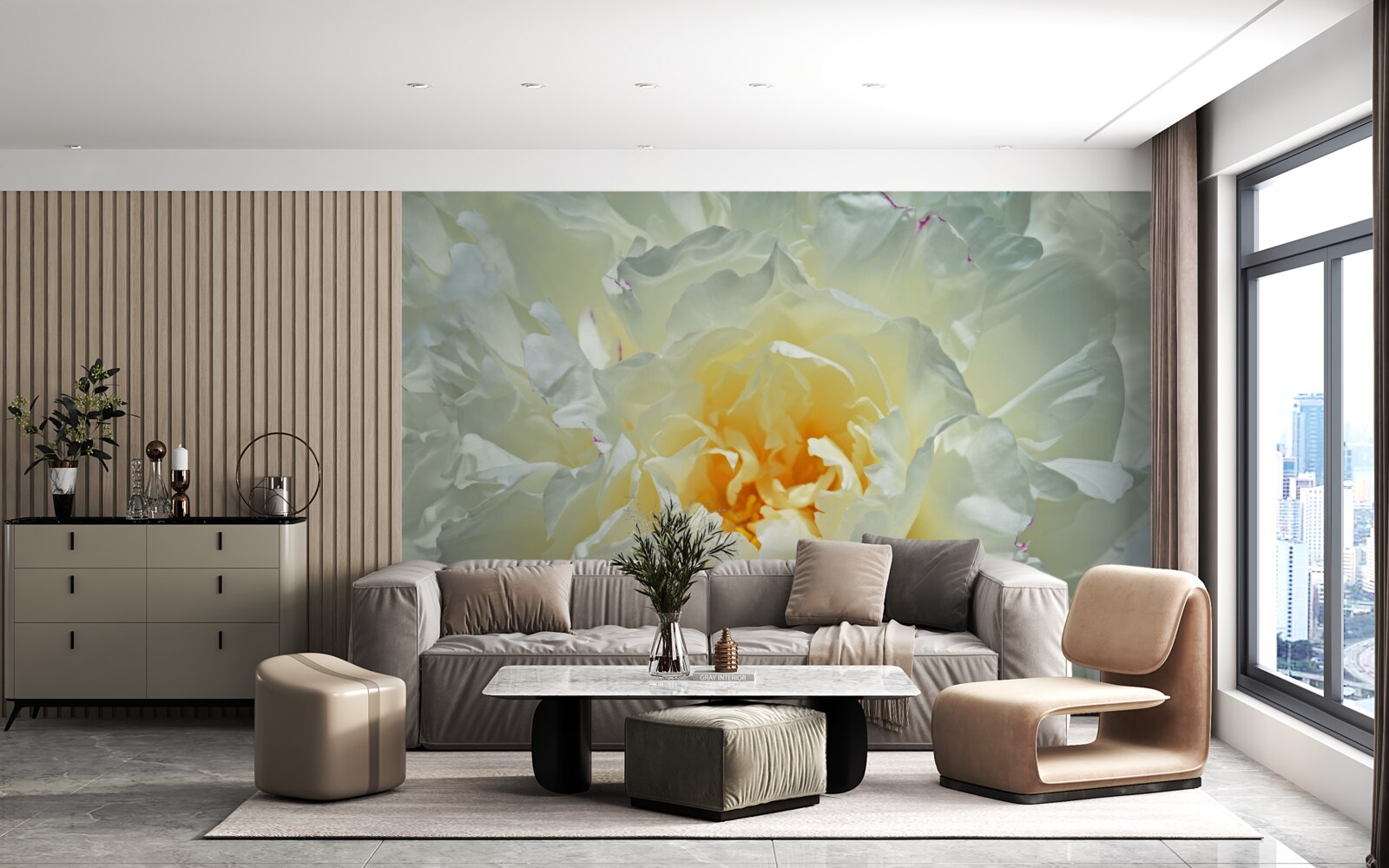 Фотошпалери зображення білої півонії крупним планом