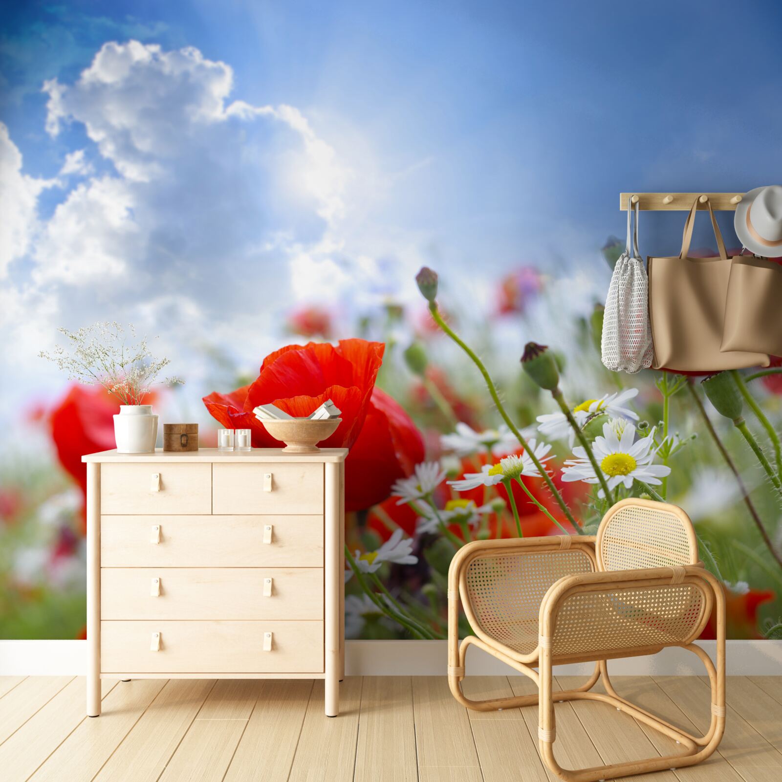 Фотошпалери польові квіти з яскравими маками