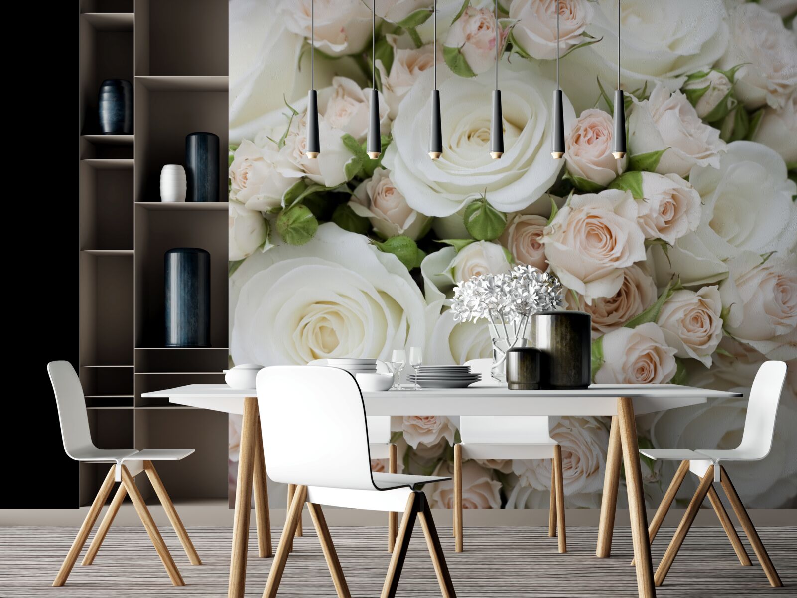 Фотошпалери букет складається з бежевих і білих кущових троянд