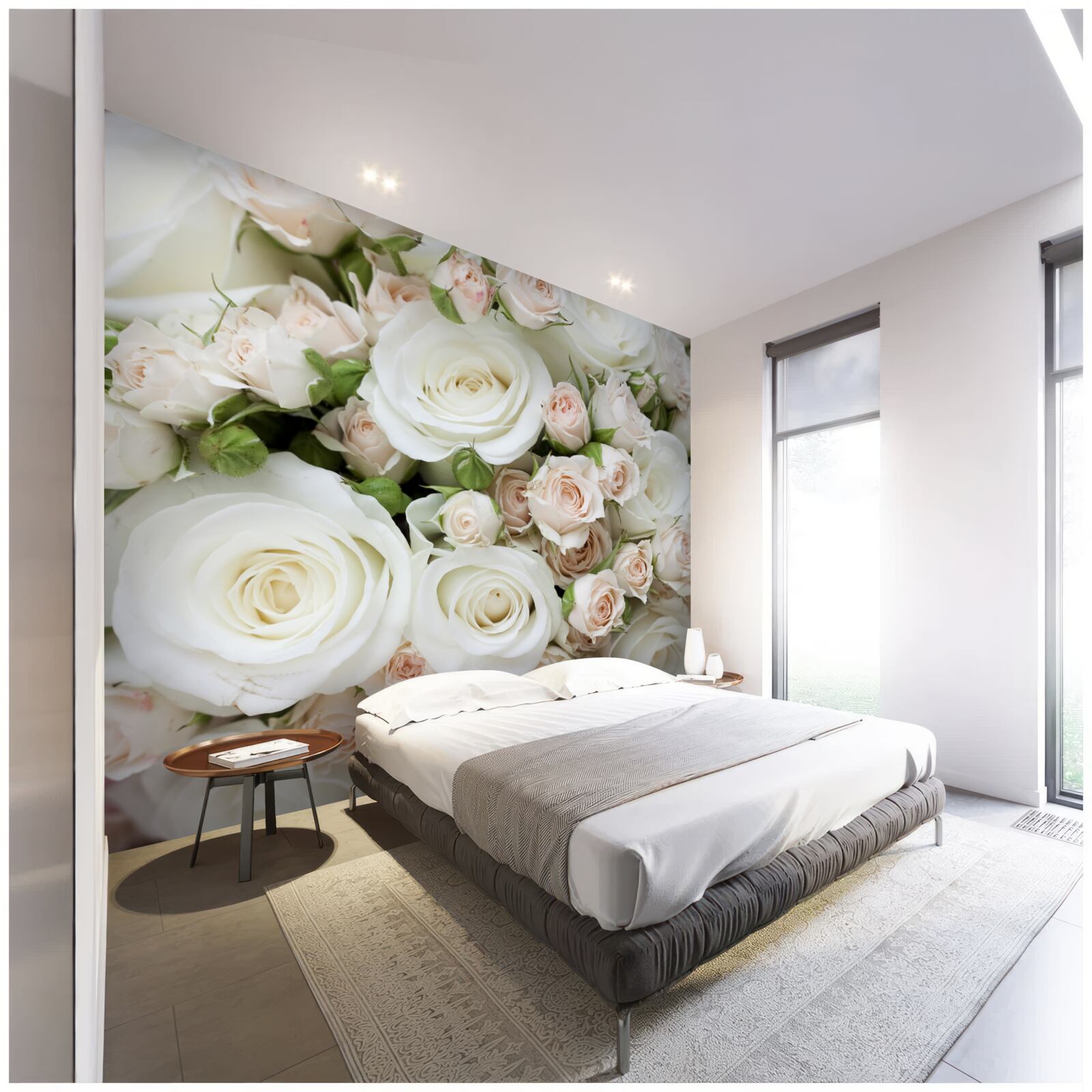 Фотошпалери букет складається з бежевих і білих кущових троянд