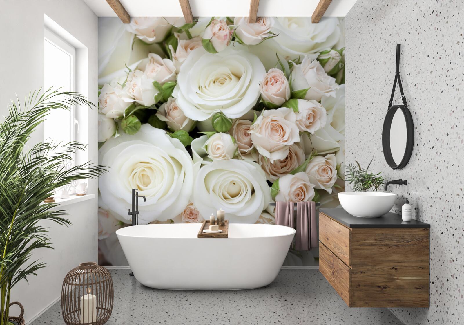 Фотошпалери букет складається з бежевих і білих кущових троянд