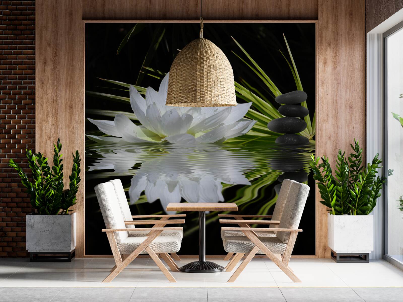 Фотошпалери камені та білі лотоси