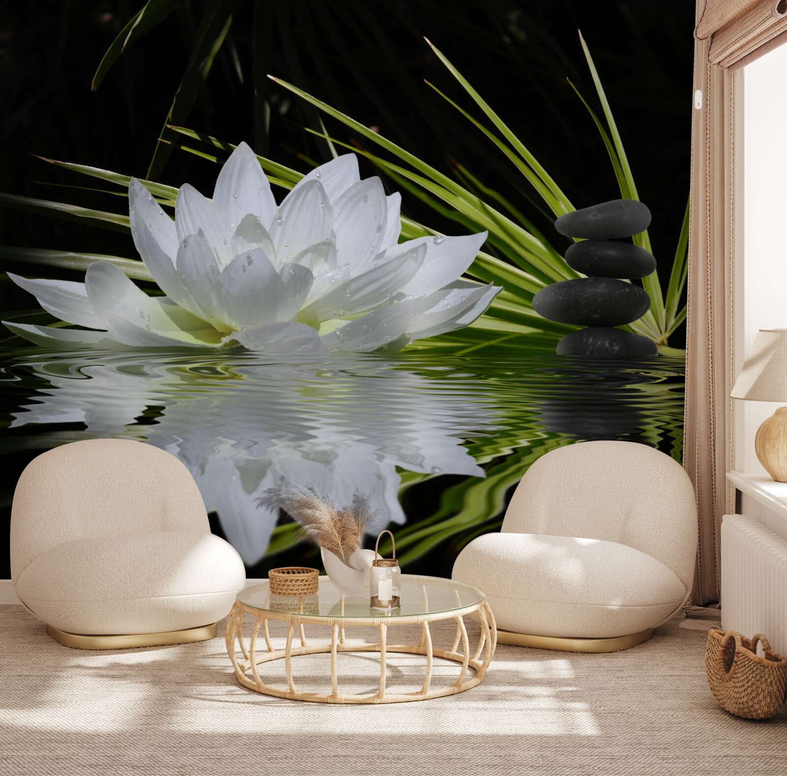 Фотошпалери камені та білі лотоси