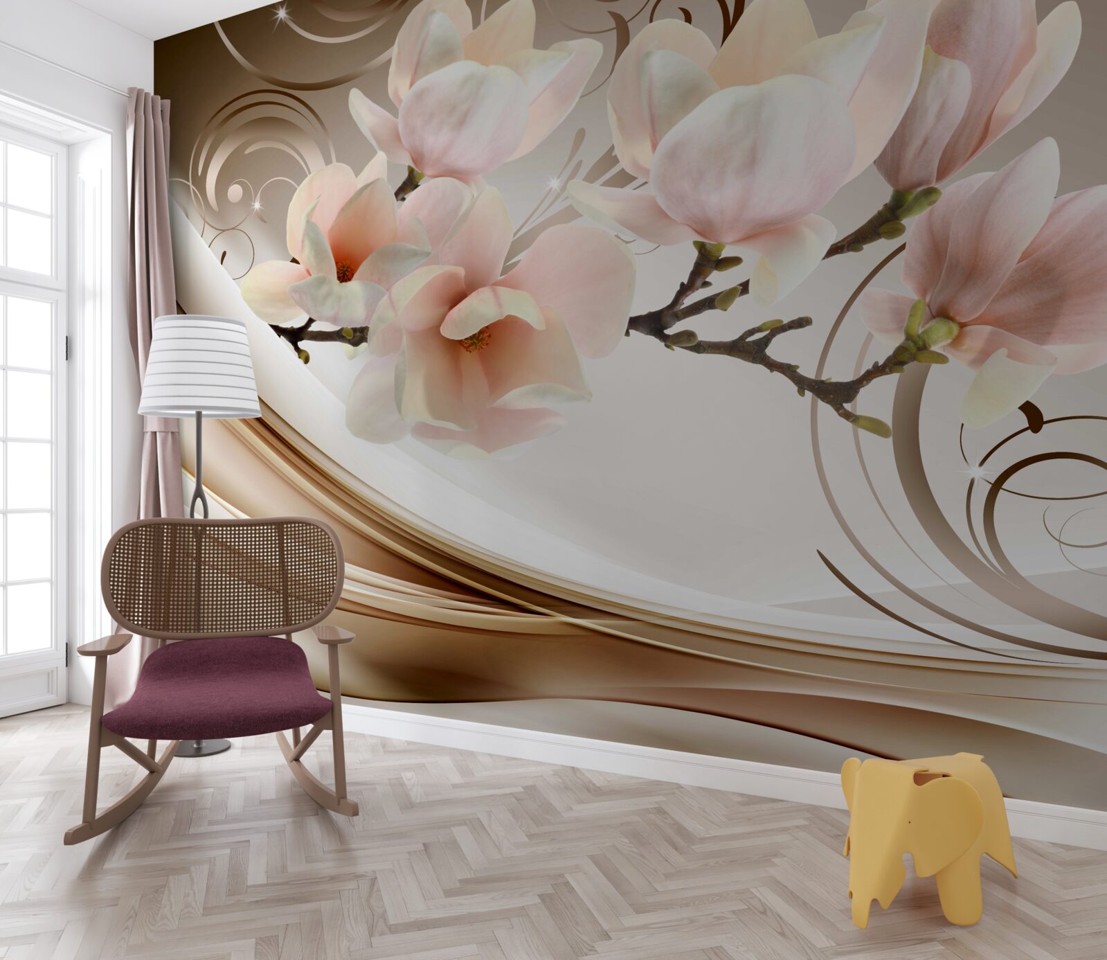 Фотошпалери квітуча гілка, прикрашена ніжними рожевими квітами