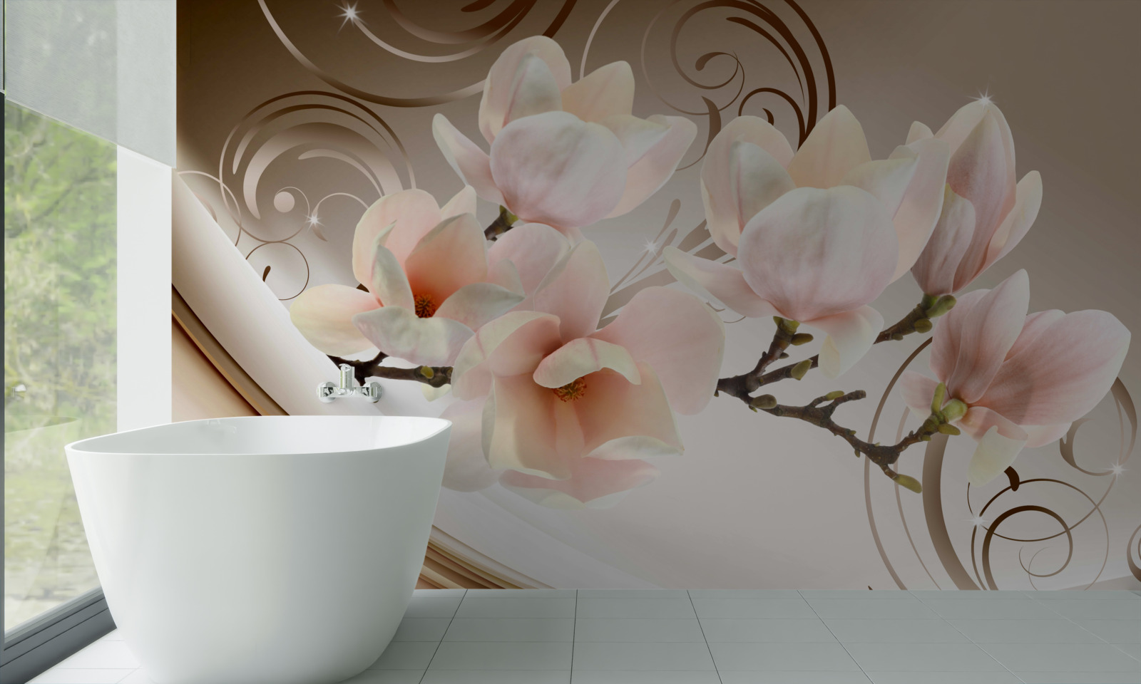 Фотошпалери квітуча гілка, прикрашена ніжними рожевими квітами