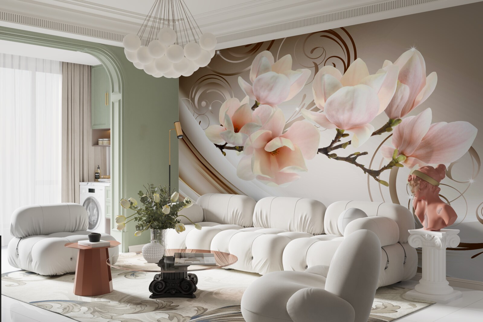 Фотошпалери квітуча гілка, прикрашена ніжними рожевими квітами