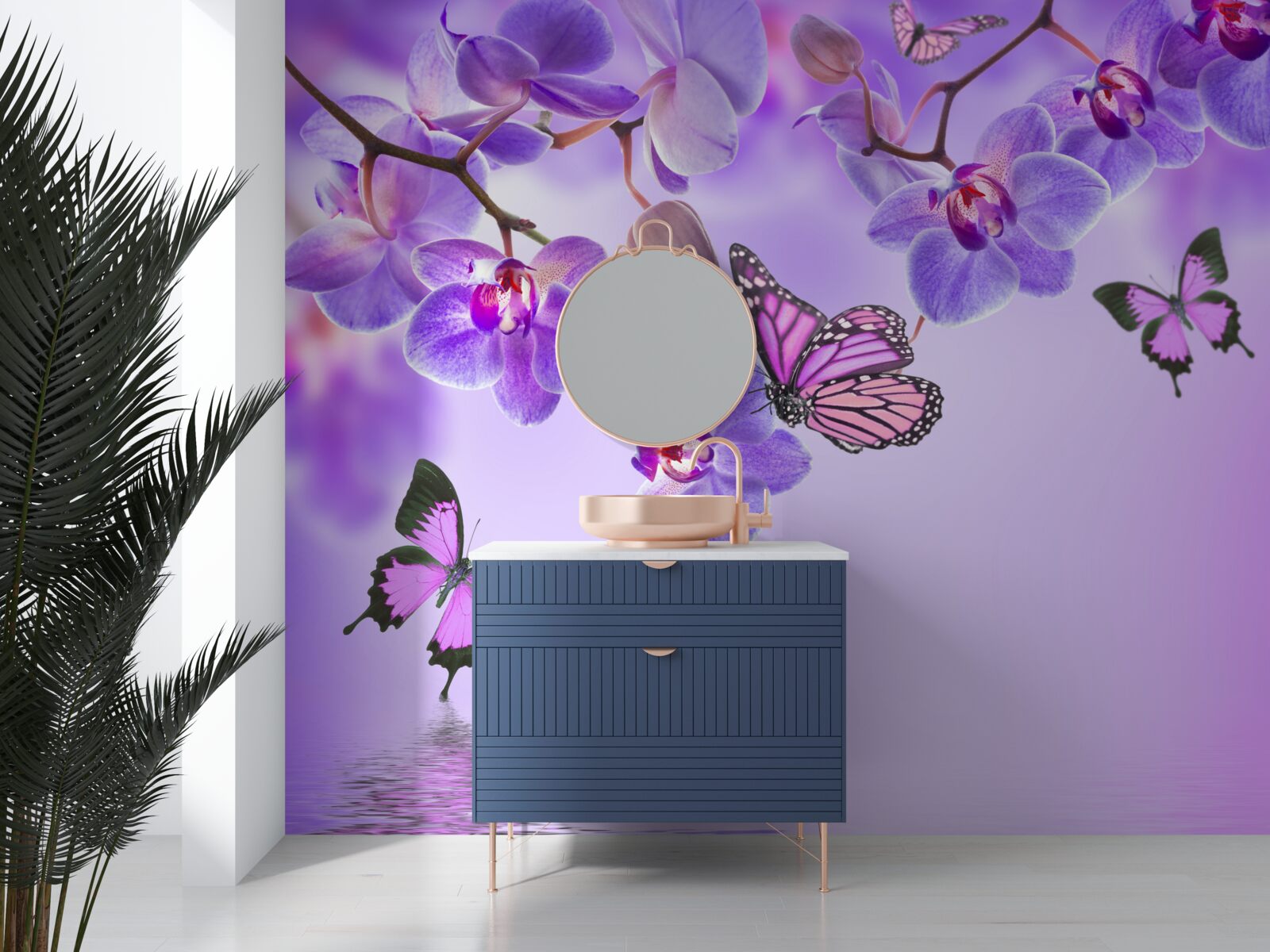 Фотошпалери метелики та фіолетова орхідея