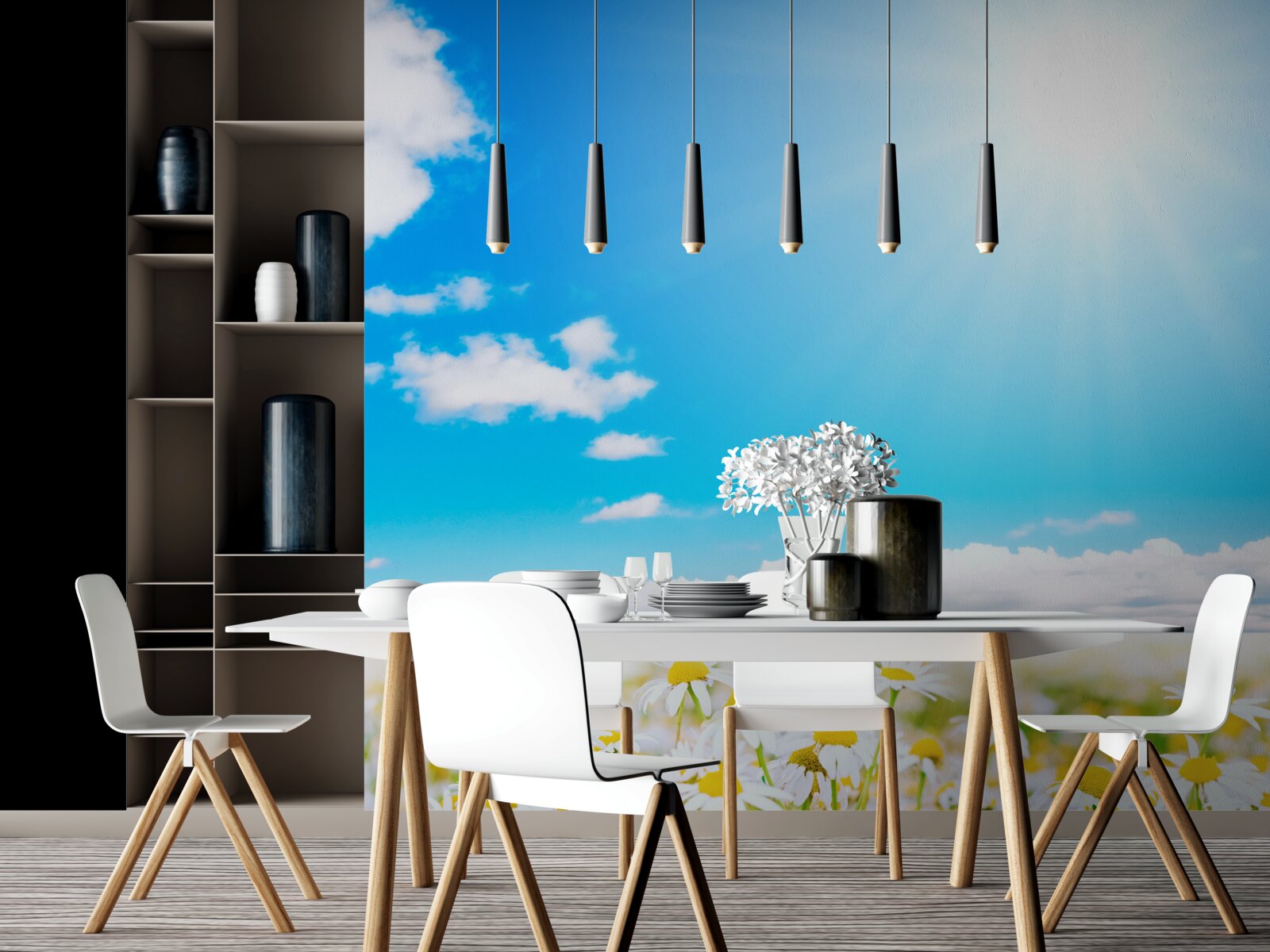 Фотошпалери Сонячне світло освітлює поле рясних ромашок